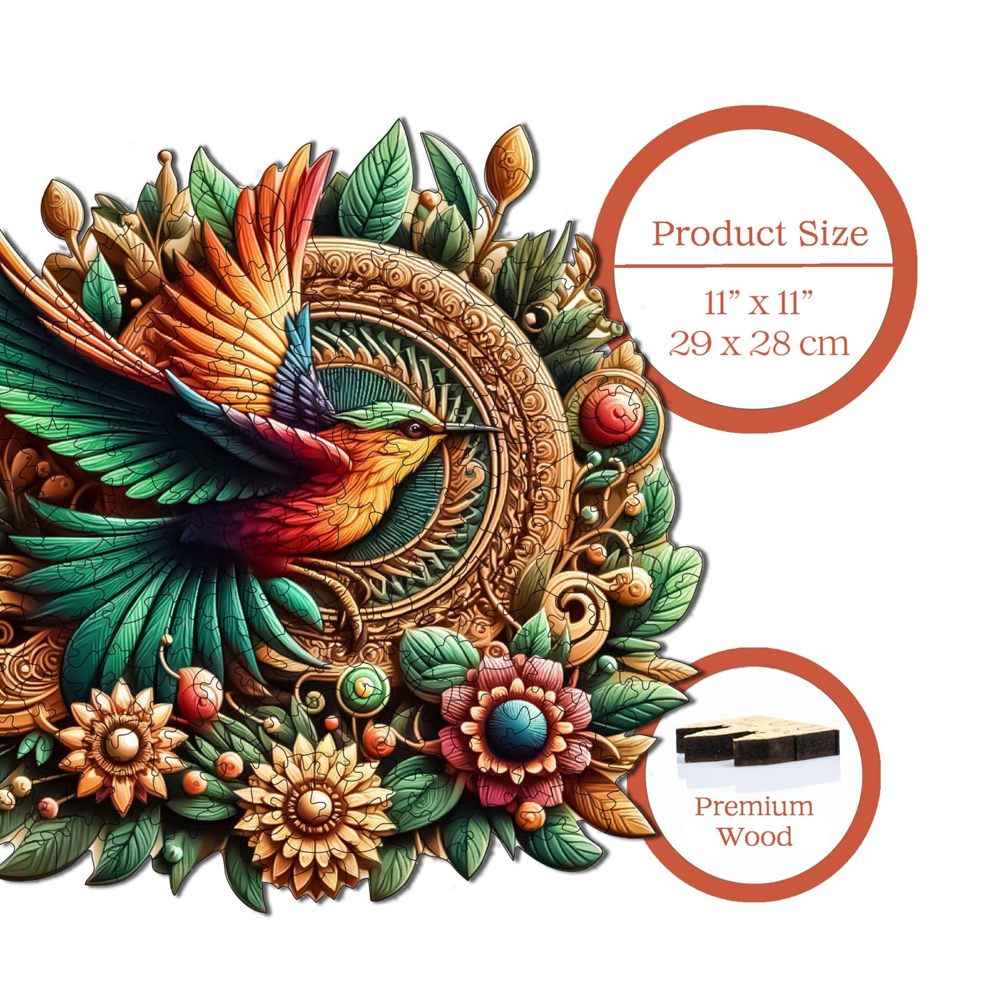 Holzpuzzle für Erwachsene, Kolibri-Premium-Puzzle, 250 Teile anspruchsvolles Holzpuzzle, 11,4"x11" (29x28 cm) einzigartige Form, Holzpuzzle für Erwachsene