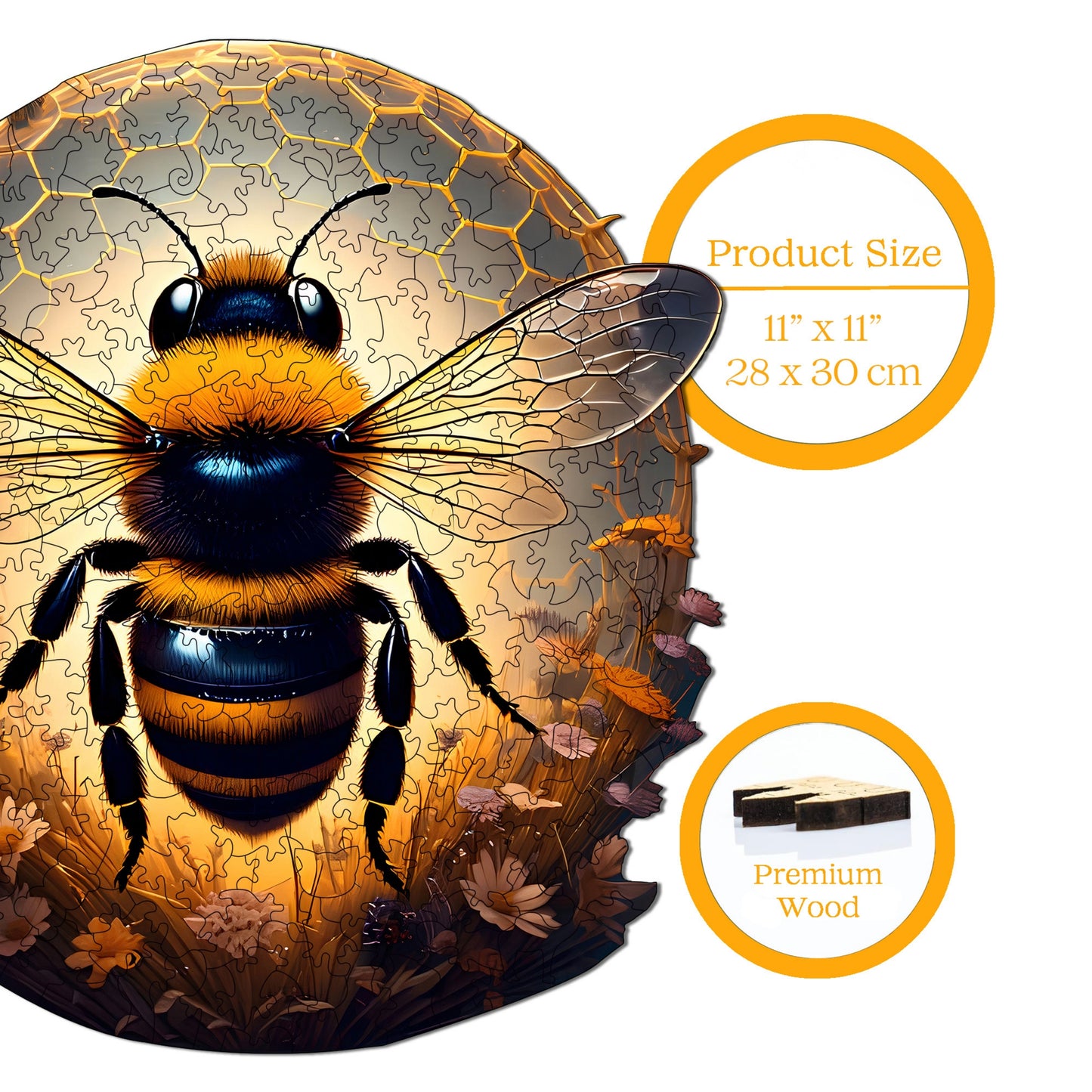 Holzpuzzle für Erwachsene, Bienen-Premium-Puzzle, 268 Teile, anspruchsvolles Holzpuzzle, 11"x11,8" (28x30 cm), einzigartige Form, Holzpuzzle für Erwachsene