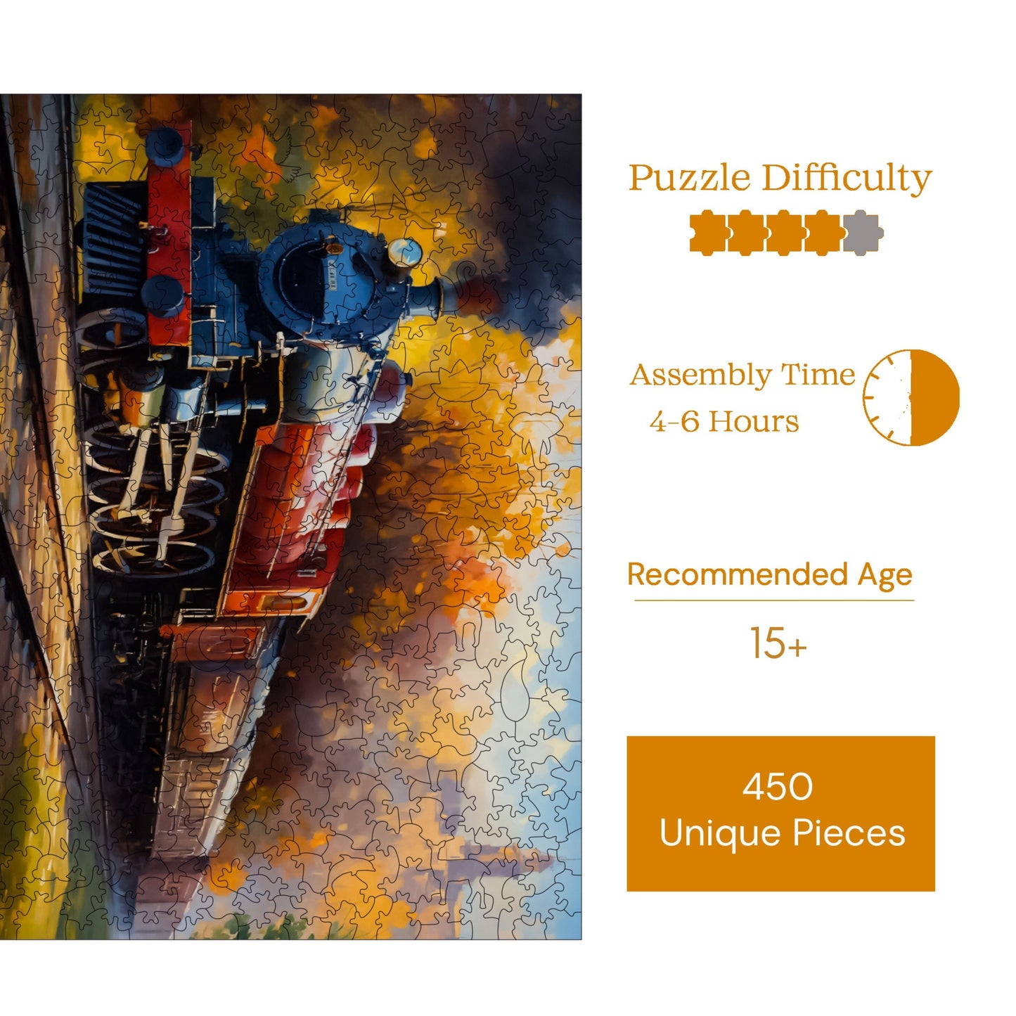Holzpuzzle für Erwachsene, Sunset Express Premium Puzzle, 450 Teile anspruchsvolles Holzpuzzle, 11,4"x15,4" (29x39 cm) einzigartige Form, Holzpuzzle für Erwachsene
