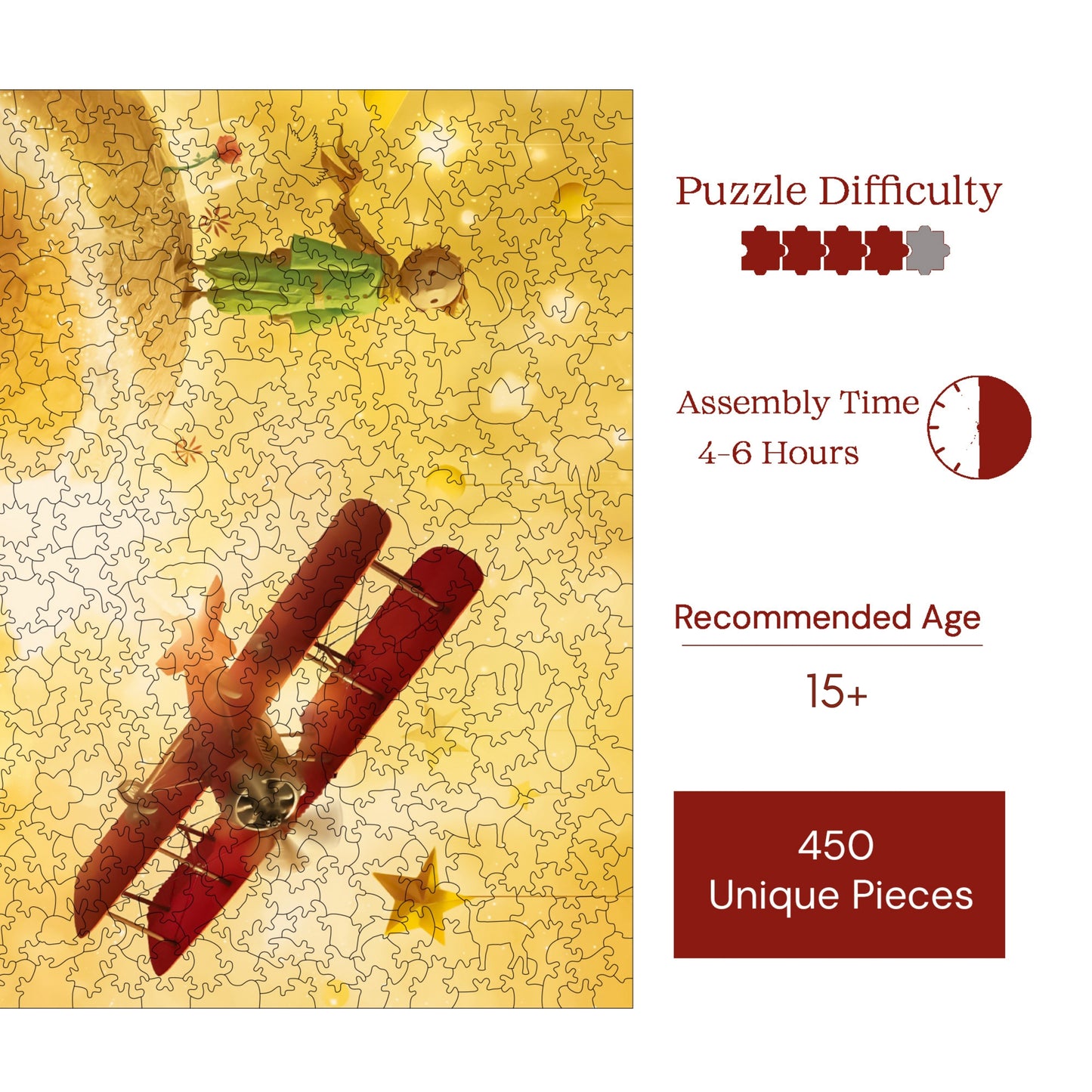 Holzpuzzle für Erwachsene, Der Kleine Prinz Premium Puzzle, 450 Teile anspruchsvolles Holzpuzzle, 11,4"x15,4" (29x39 cm) einzigartige Form, Holzpuzzle für Erwachsene