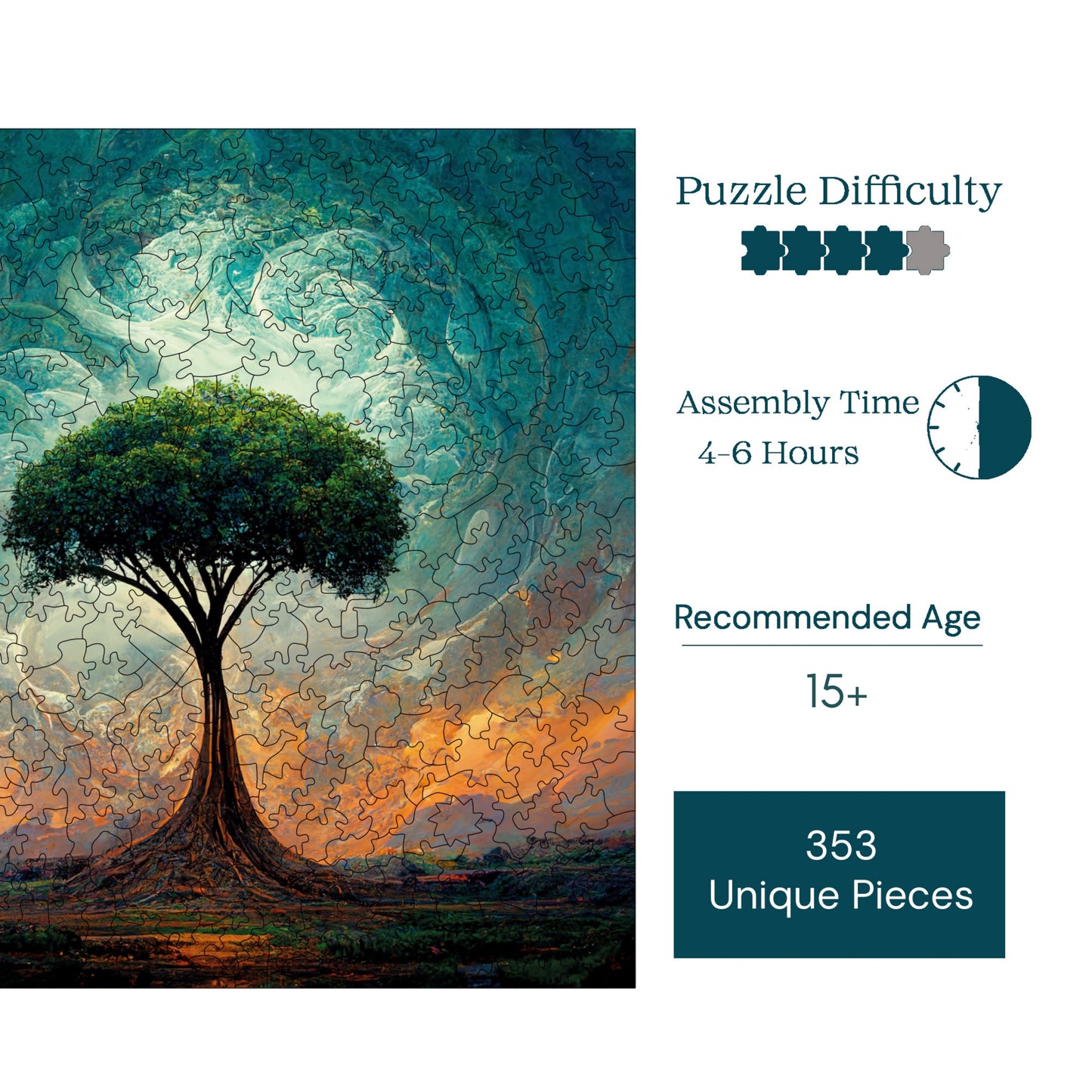Wooden Puzzles for Adults, Tree of Life Premium Jigsaw Puzzles, 353 Pieces Challenging Wooden Jigsaw, 11,4"x11,4" (29x29 cm)