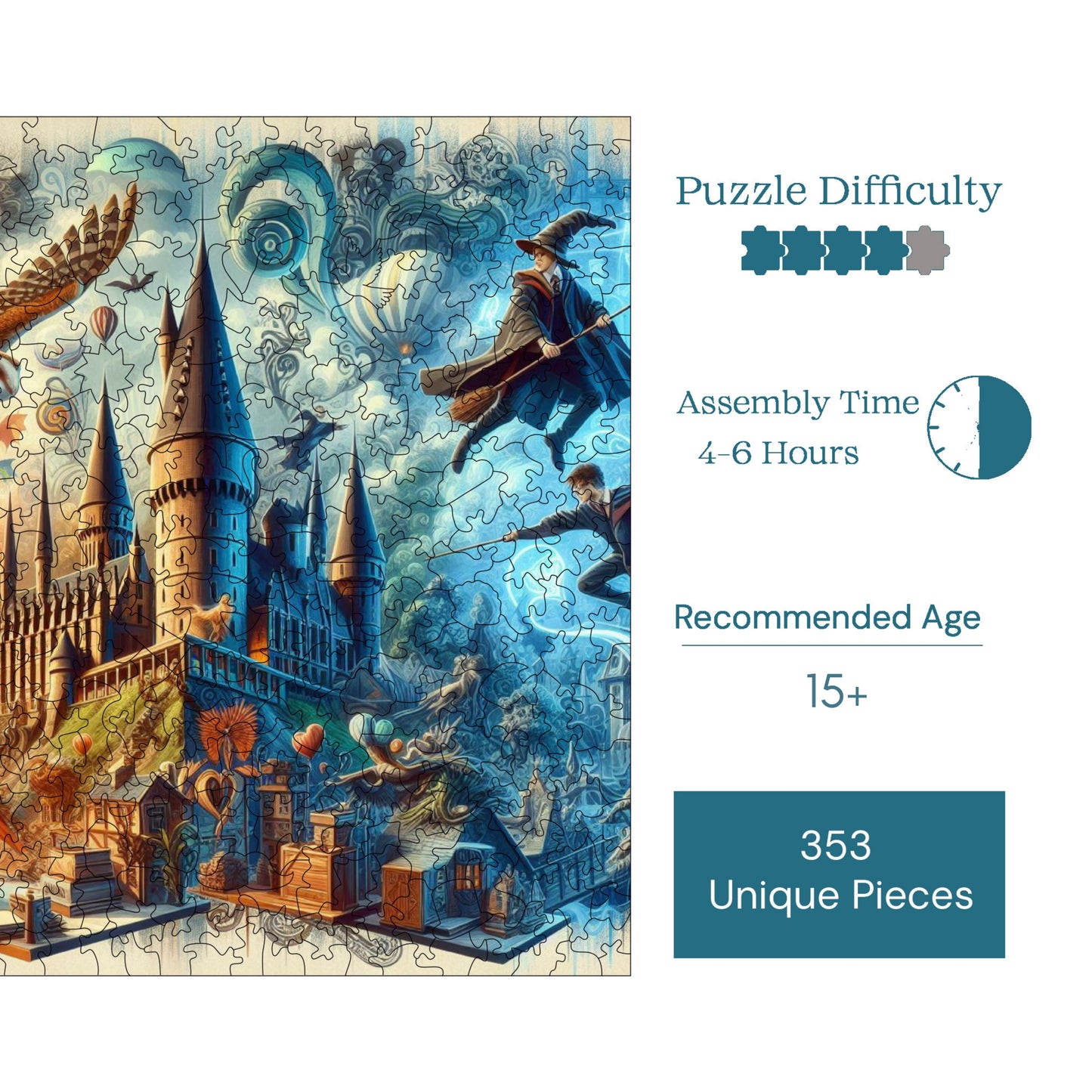Wooden Puzzles for Adults, School of Witchcraft and Wizardry Premium Jigsaw Puzzles, 353 Pieces Challenging Wooden Jigsaw, 11,4"x11,4" (29x29 cm)