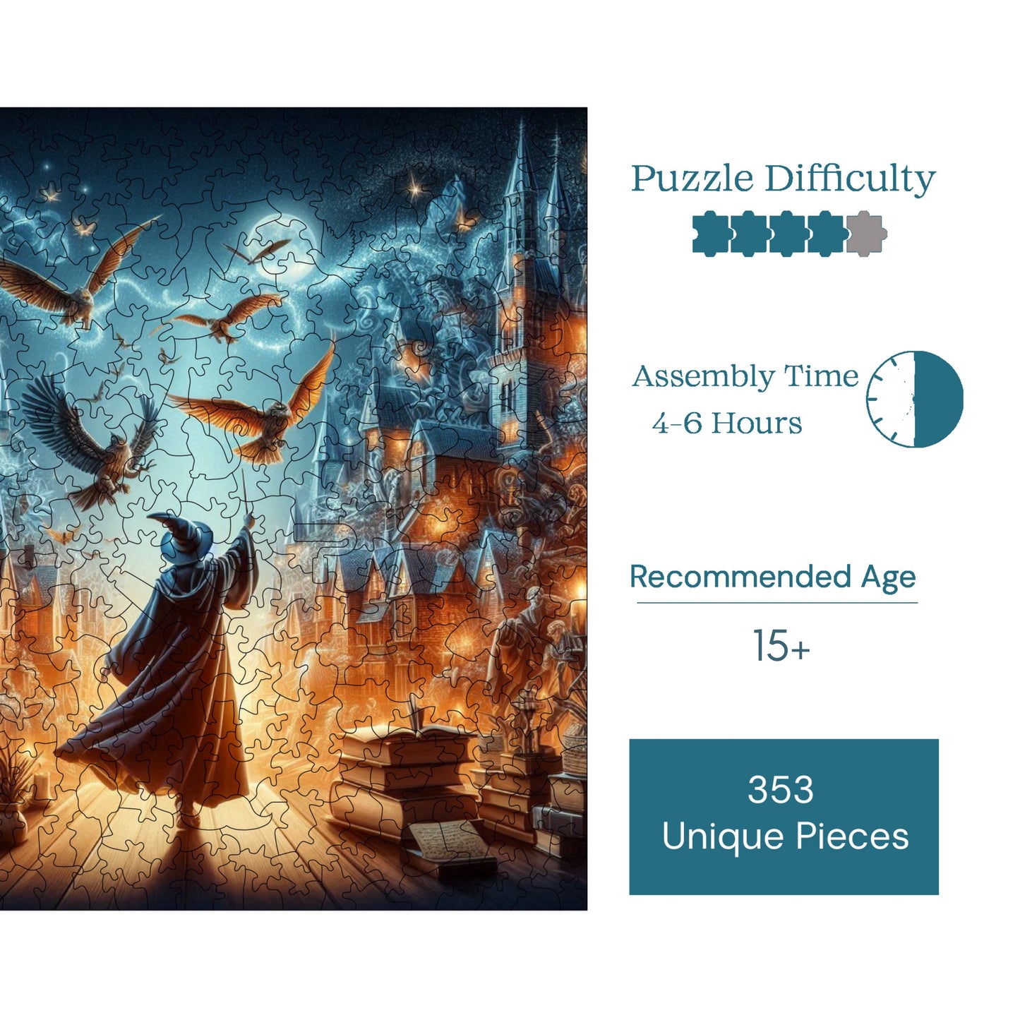 Wooden Puzzles for Adults, The Wizard Premium Jigsaw Puzzles, 353 Pieces Challenging Wooden Jigsaw, 11,4"x11,4" (29x29 cm)