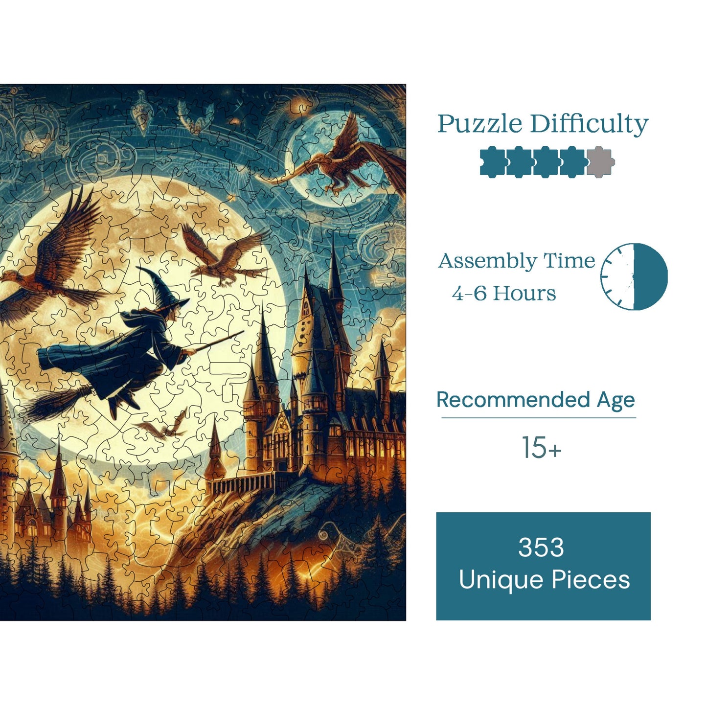 Wooden Puzzles for Adults, Wizard and Magic School Premium Jigsaw Puzzles, 353 Pieces Challenging Wooden Jigsaw, 11,4"x11,4" (29x29 cm)