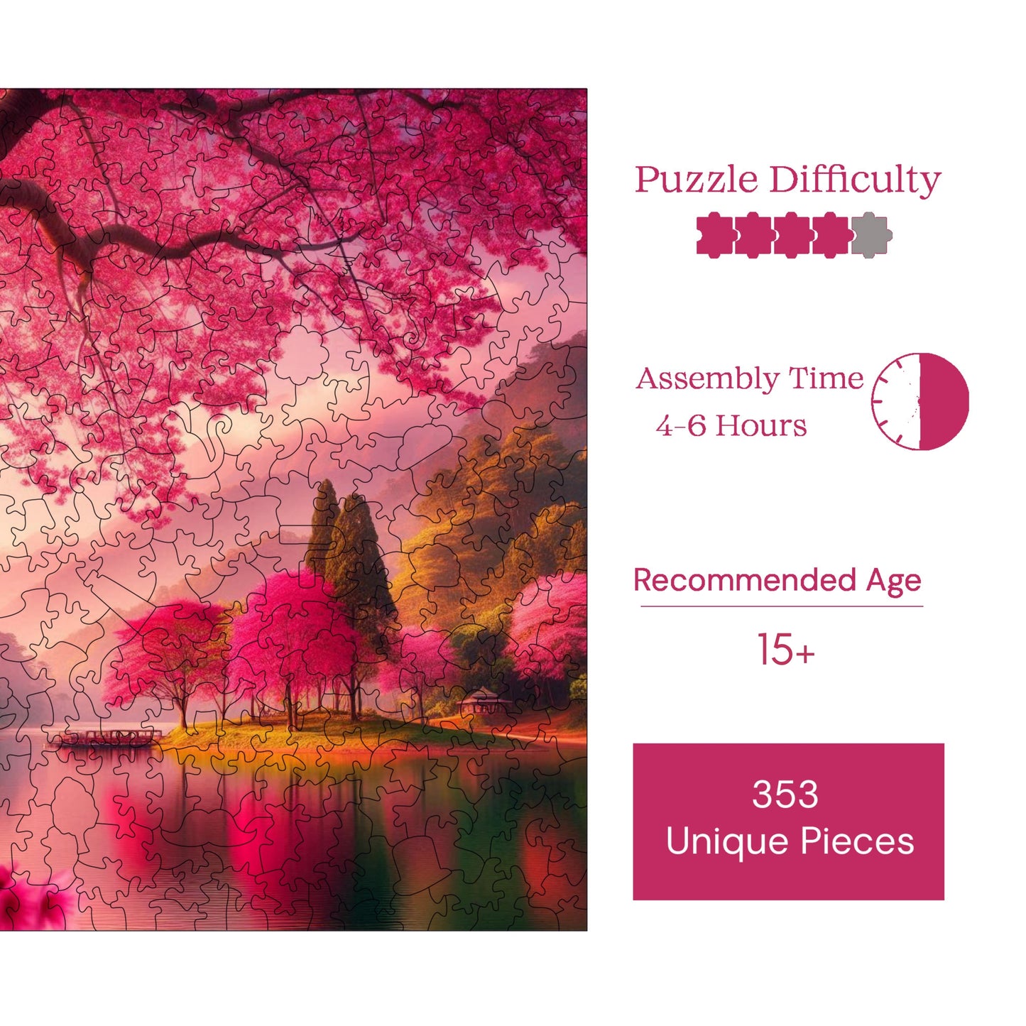 Wooden Puzzles for Adults, Peace of Sakura Premium Jigsaw Puzzles, 353 Pieces Challenging Wooden Jigsaw, 11,4"x11,4" (29x29 cm)