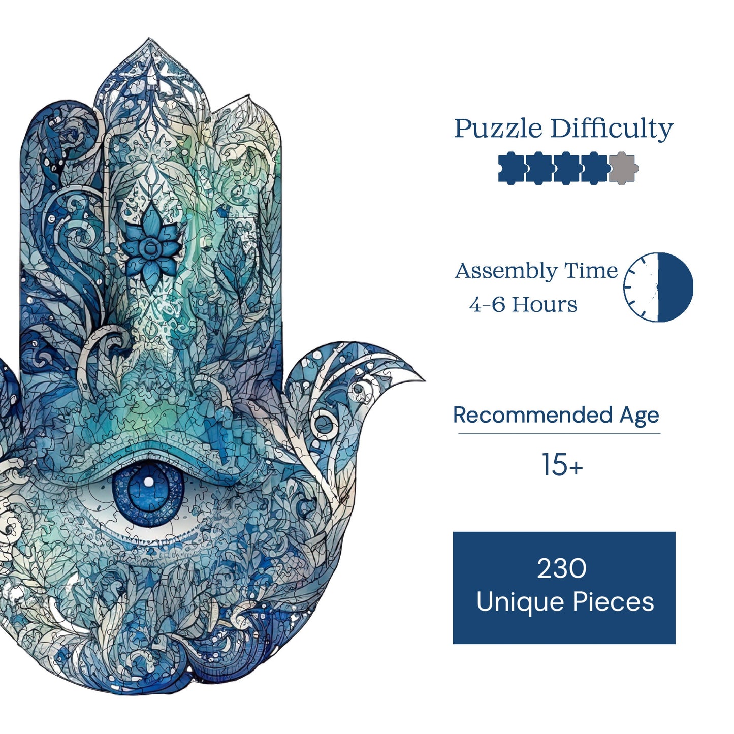 Wooden Puzzles for Adults, Hamsa Premium Jigsaw Puzzles, 230 Pieces Challenging Wooden Jigsaw, 11"x13,4" (28x34 cm)