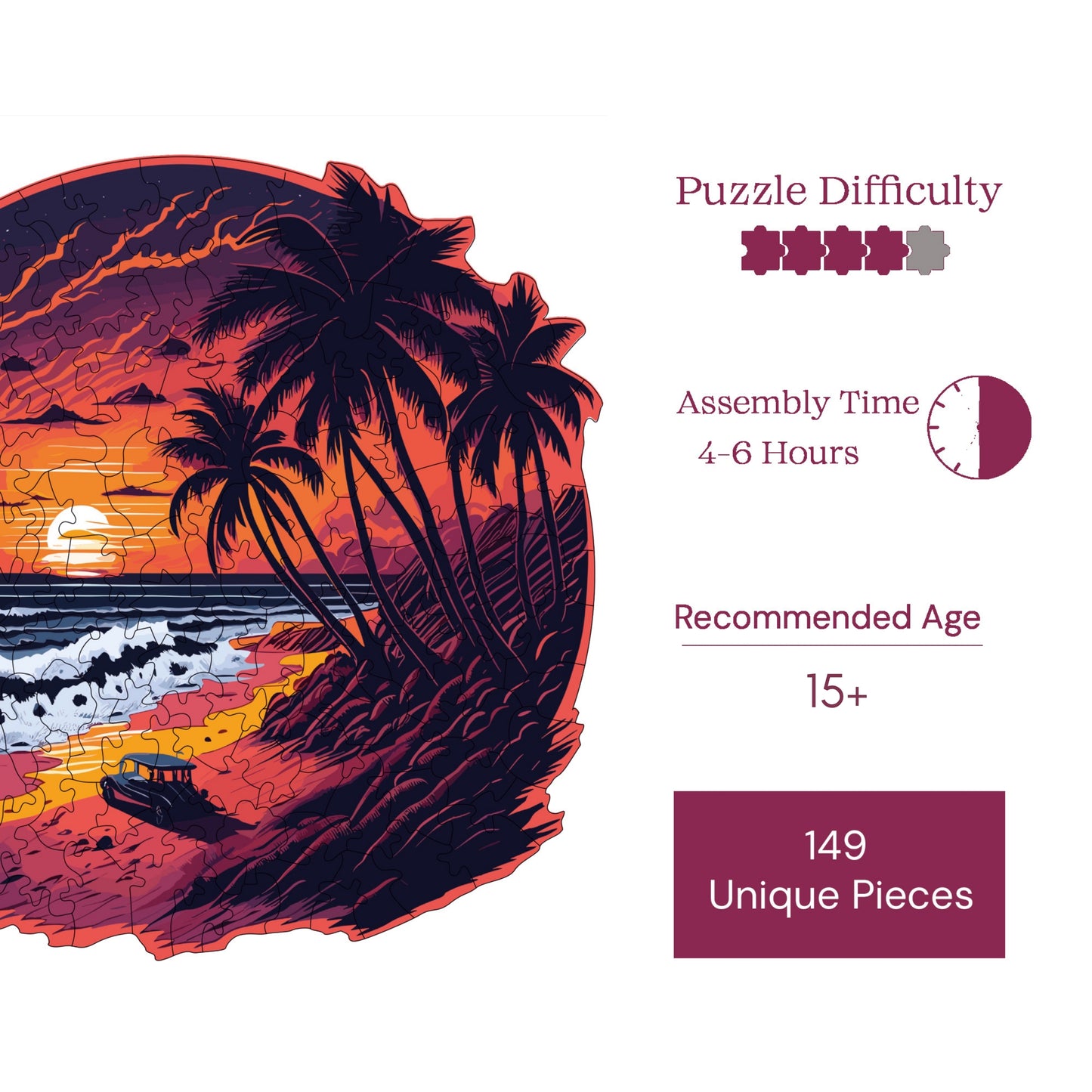 Wooden Puzzles for Adults, Palm Island Premium Jigsaw Puzzles, 149 Pieces Challenging Wooden Jigsaw, 11,4"x11" (29x28 cm)
