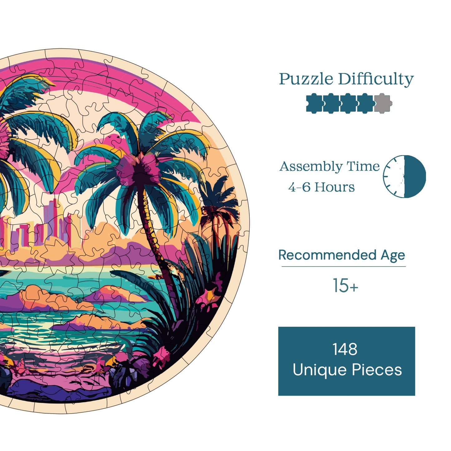 Wooden Puzzles for Adults, Hawaii Premium Jigsaw Puzzles, 148 Pieces Challenging Wooden Jigsaw, 11"x10,6" (28x27 cm)