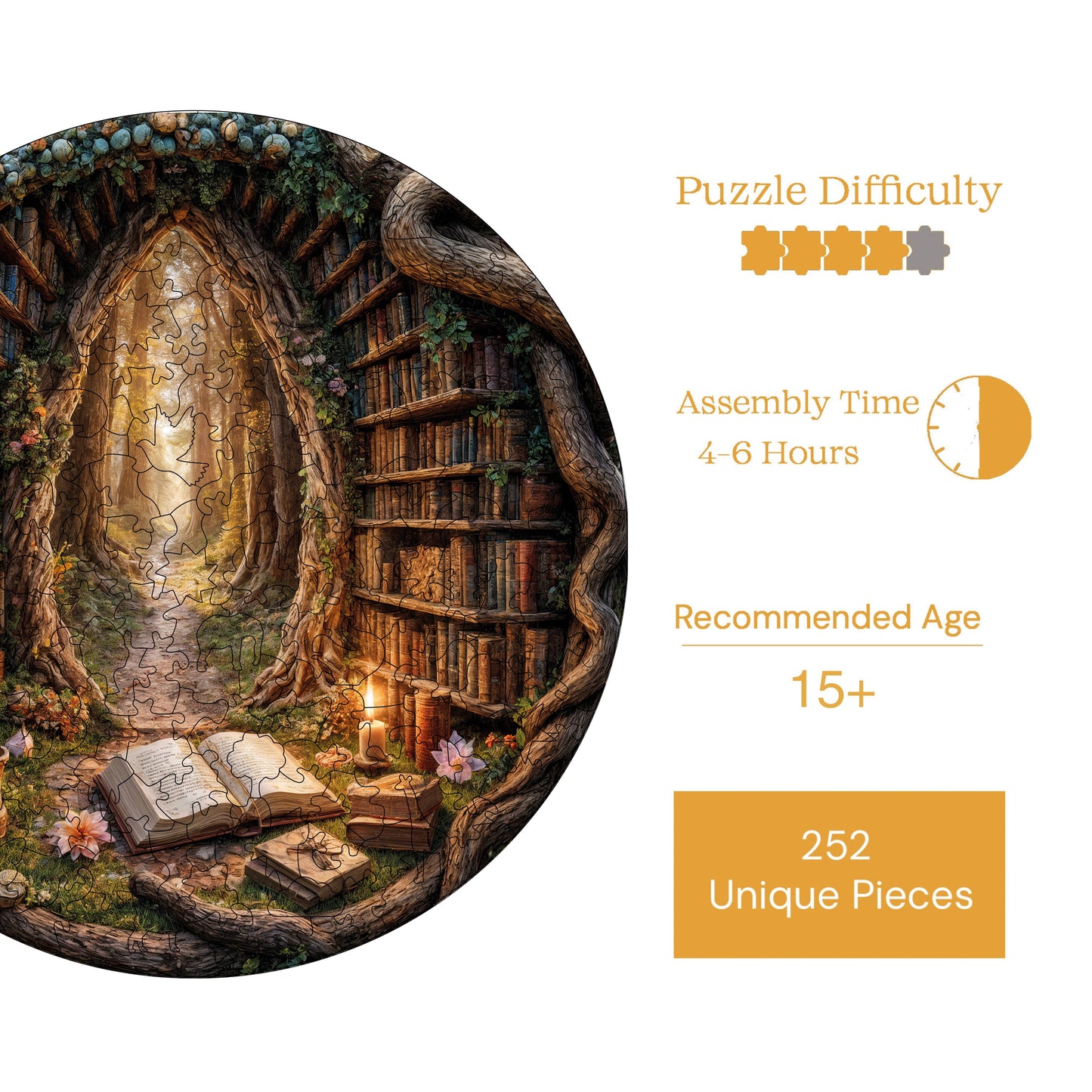 Wooden Puzzles for Adults, Magic Gateway Premium Jigsaw Puzzles, 252 Pieces Challenging Wooden Jigsaw, 11,4"x11,4" (29x29 cm)
