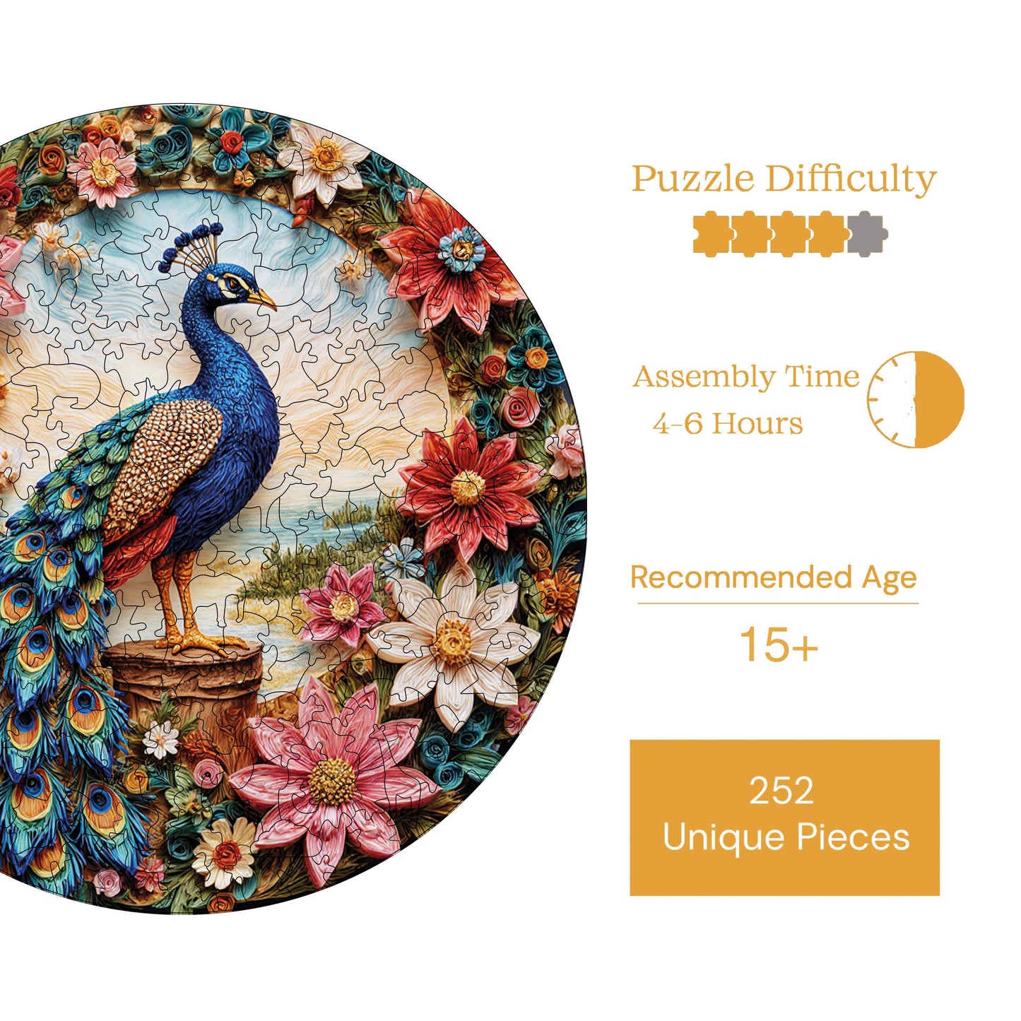 Wooden Puzzles for Adults, Elegance in Bloom Premium Jigsaw Puzzles, 252 Pieces Challenging Wooden Jigsaw, 11,4"x11,4" (29x29 cm)