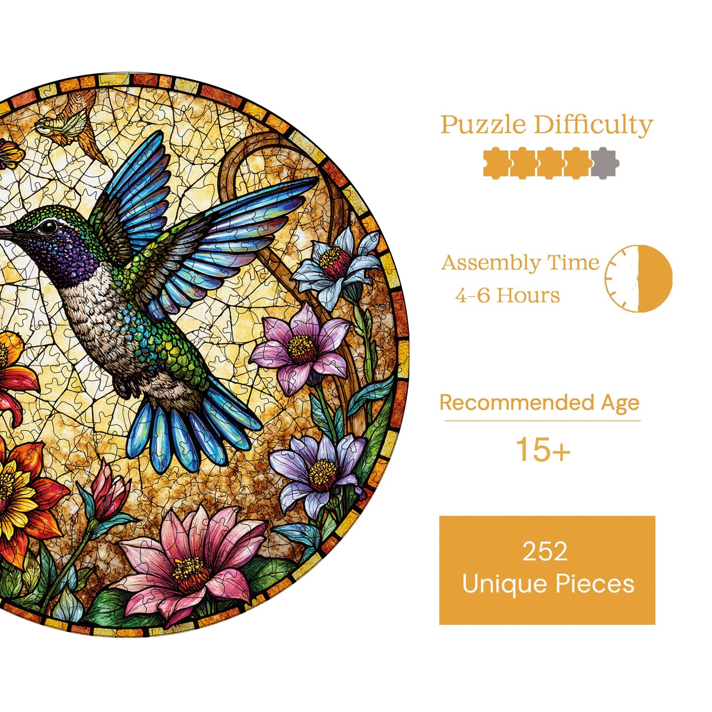 Wooden Puzzles for Adults, The Bird of Light Premium Jigsaw Puzzles, 252 Pieces Challenging Wooden Jigsaw, 11,4"x11,4" (29x29 cm)