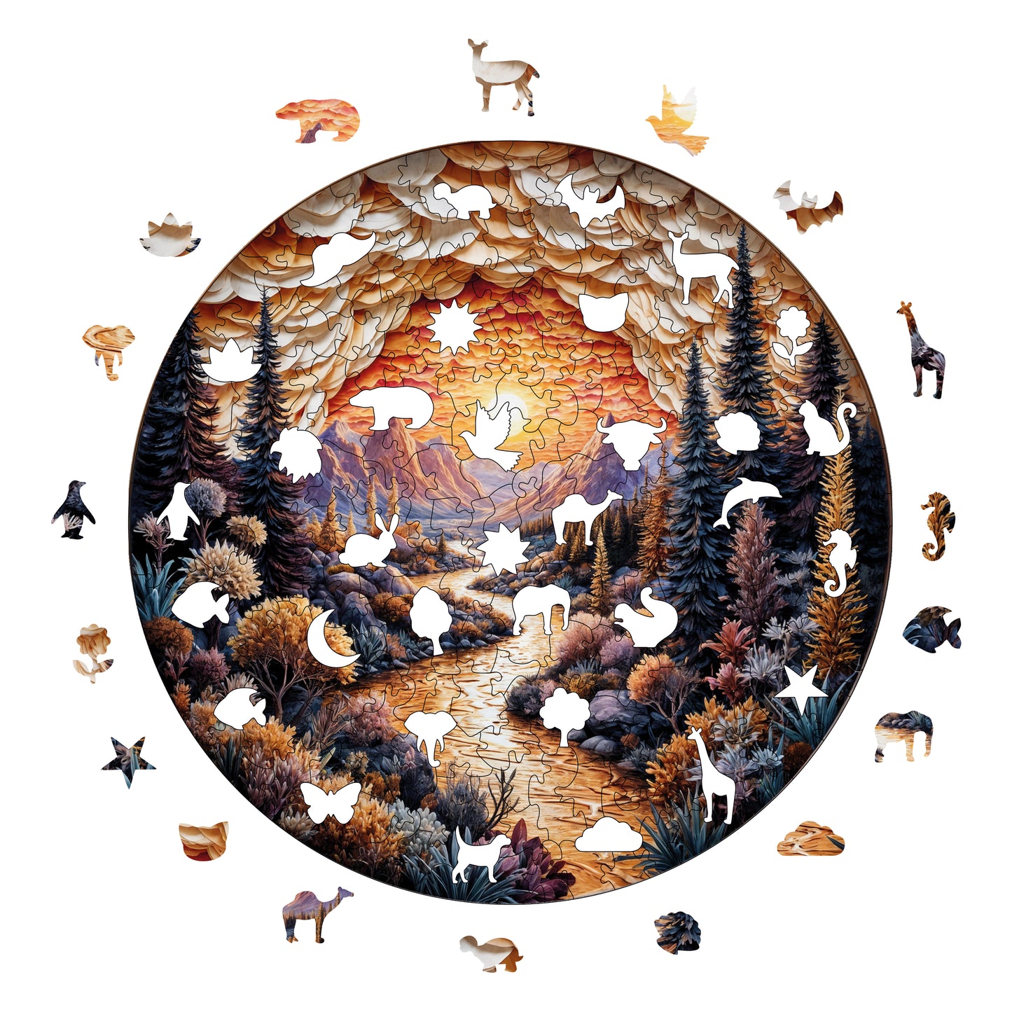 Holzpuzzle für Erwachsene, Antikes Tierkreisrad, Premium-Puzzle, 252 Teile, anspruchsvolles Holzpuzzle, 29 x 29 cm, einzigartige Form, Holzpuzzle für Erwachsene