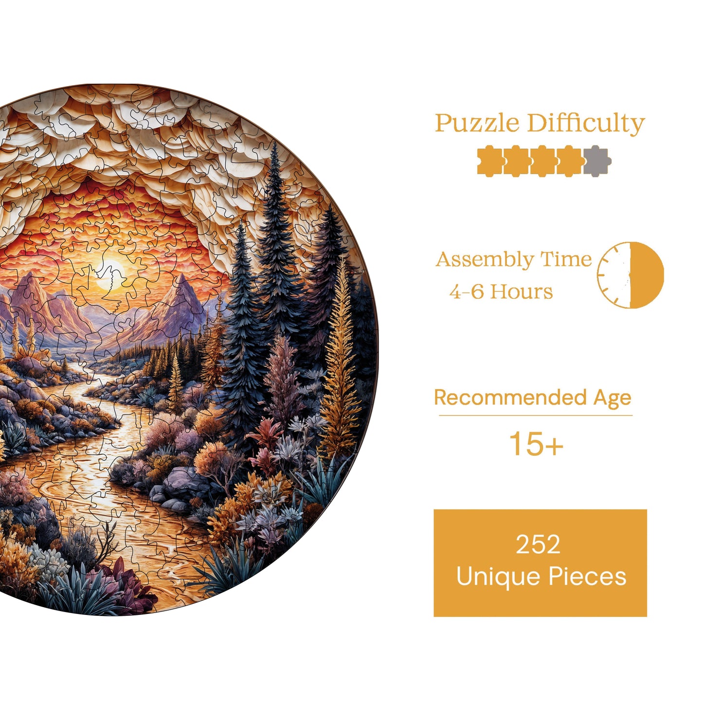 Holzpuzzle für Erwachsene, Antikes Tierkreisrad, Premium-Puzzle, 252 Teile, anspruchsvolles Holzpuzzle, 29 x 29 cm, einzigartige Form, Holzpuzzle für Erwachsene