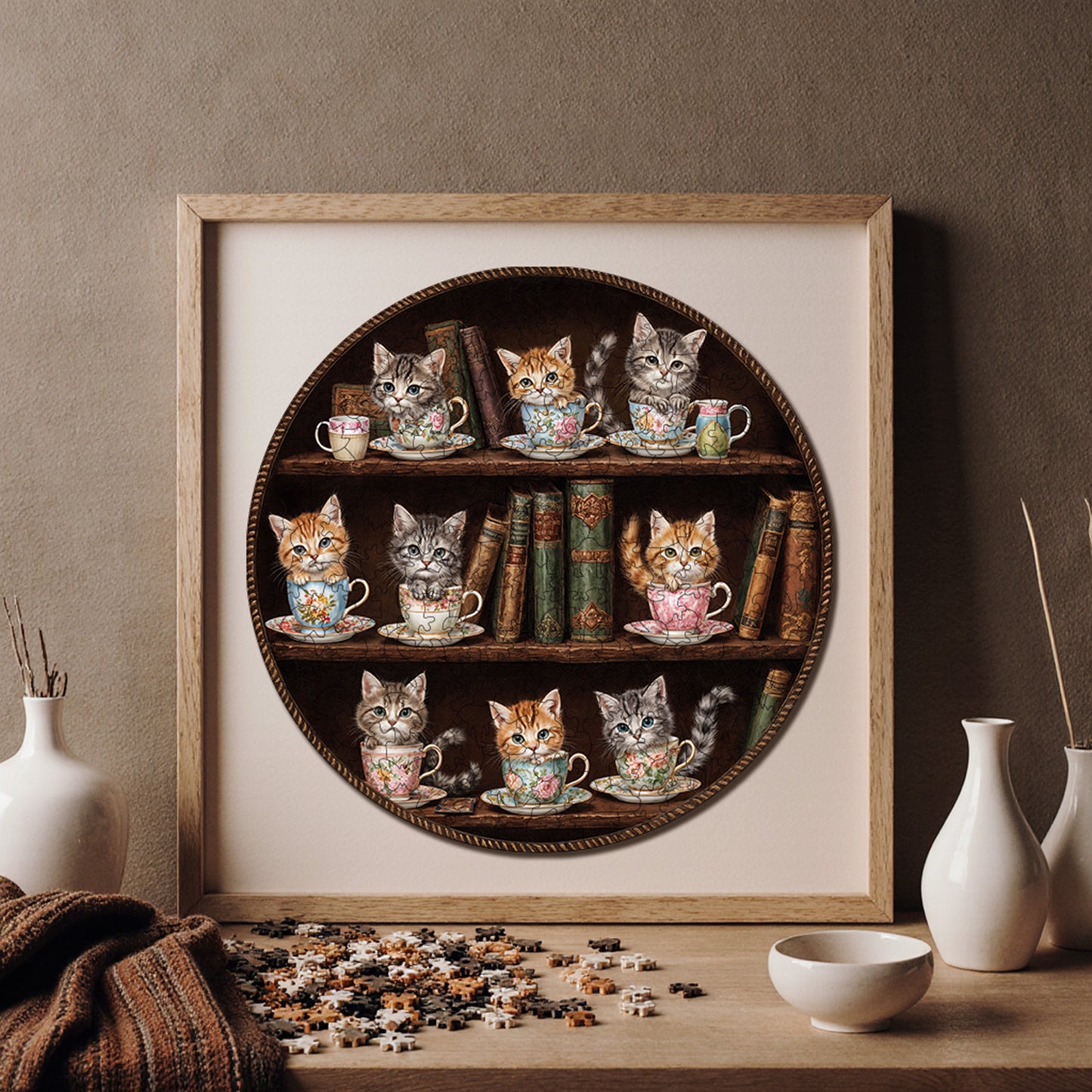 Wooden Puzzles for Adults, Meowy Tea Time Premium Jigsaw Puzzles, 252 Pieces Challenging Wooden Jigsaw, 11,4"x11,4" (29x29 cm)