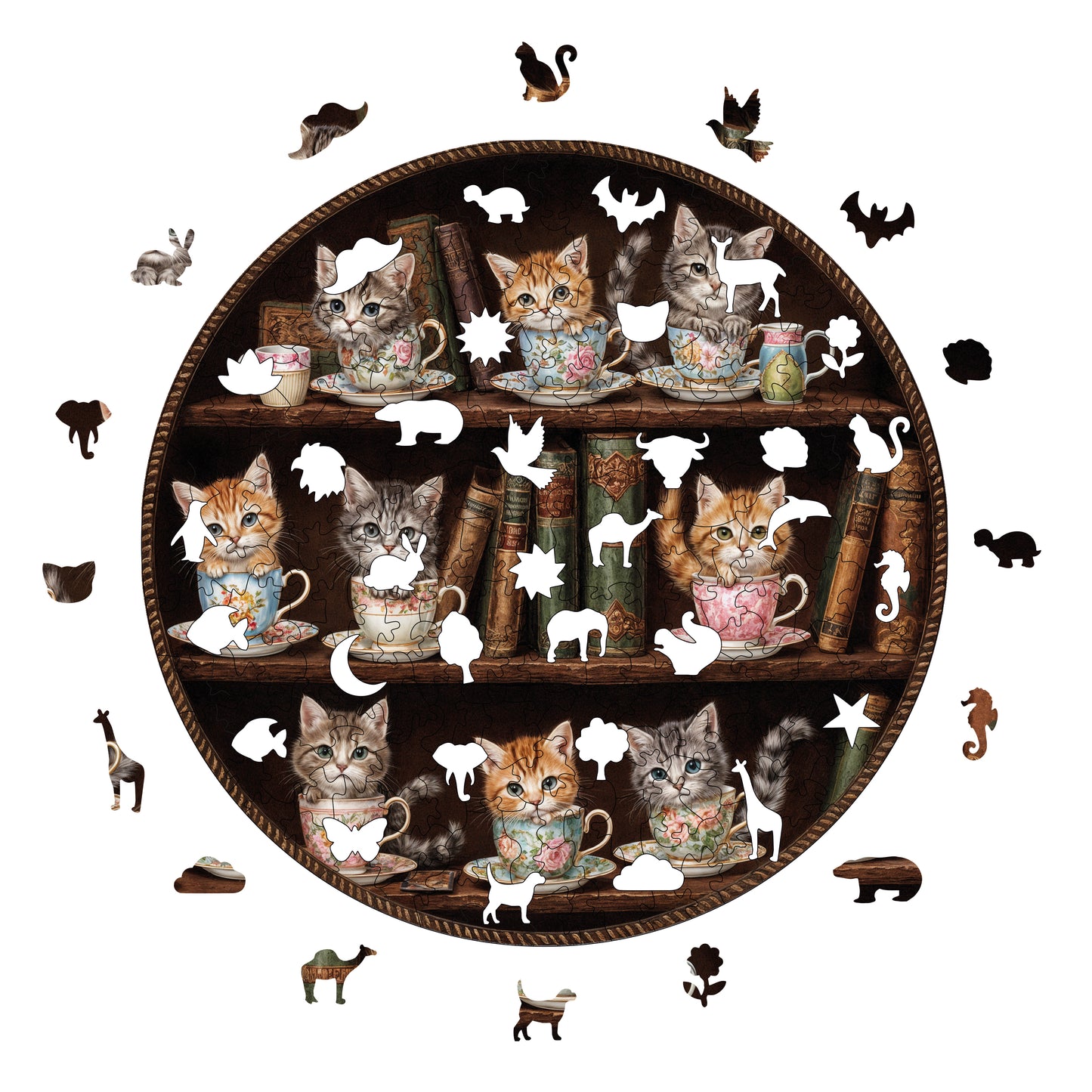 Wooden Puzzles for Adults, Meowy Tea Time Premium Jigsaw Puzzles, 252 Pieces Challenging Wooden Jigsaw, 11,4"x11,4" (29x29 cm)