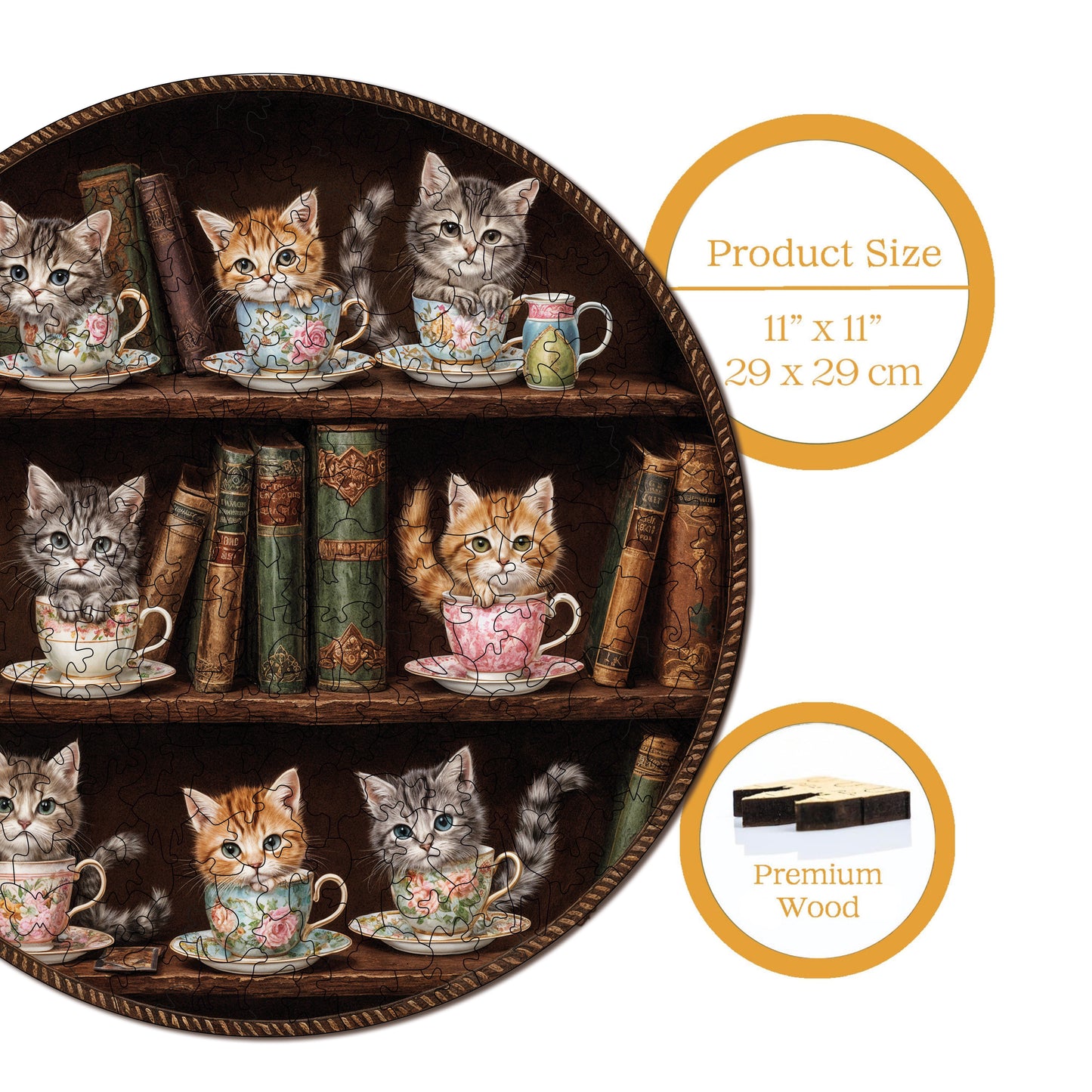 Wooden Puzzles for Adults, Meowy Tea Time Premium Jigsaw Puzzles, 252 Pieces Challenging Wooden Jigsaw, 11,4"x11,4" (29x29 cm)
