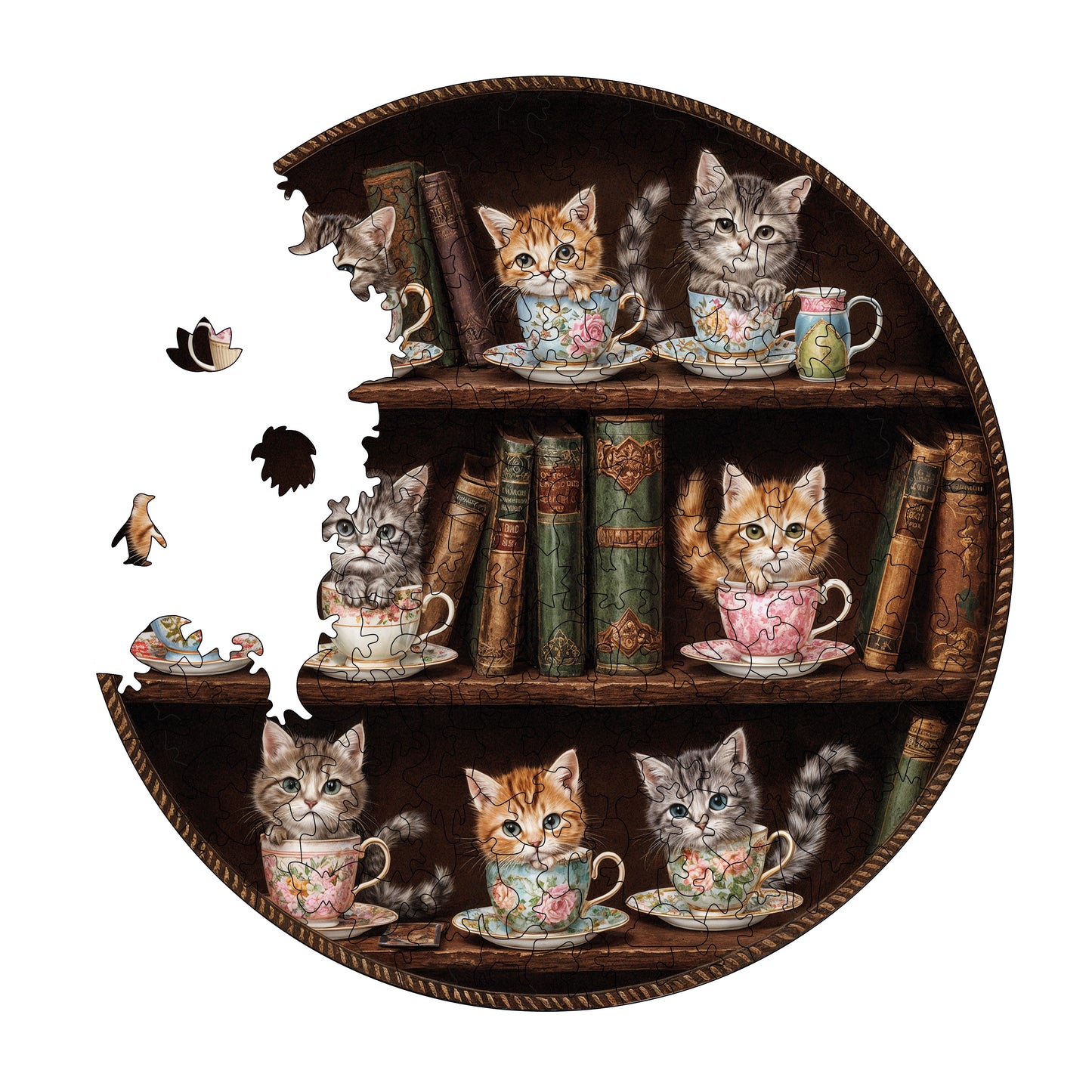 Wooden Puzzles for Adults, Meowy Tea Time Premium Jigsaw Puzzles, 252 Pieces Challenging Wooden Jigsaw, 11,4"x11,4" (29x29 cm)