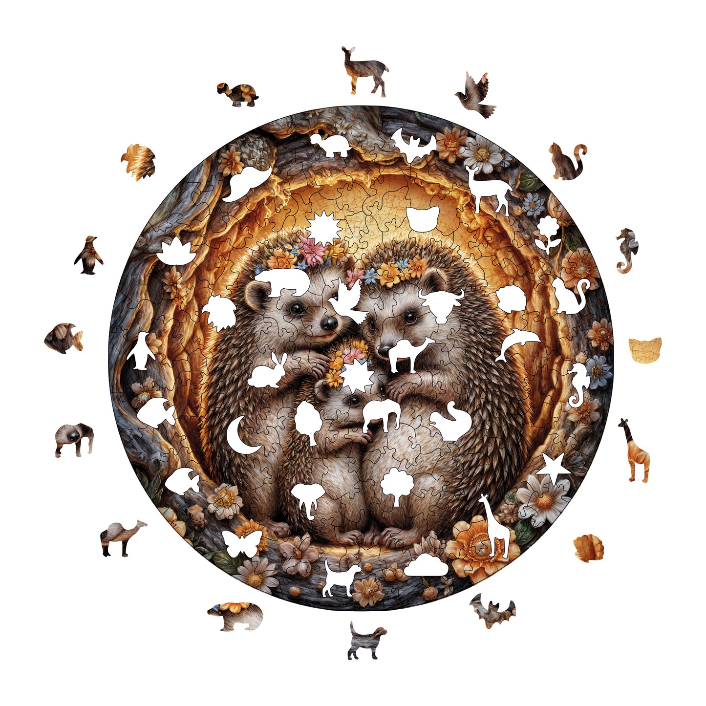 Wooden Puzzles for Adults, The Hedgehog Family Premium Jigsaw Puzzles, 252 Pieces Challenging Wooden Jigsaw, 11,4"x11,4" (29x29 cm)