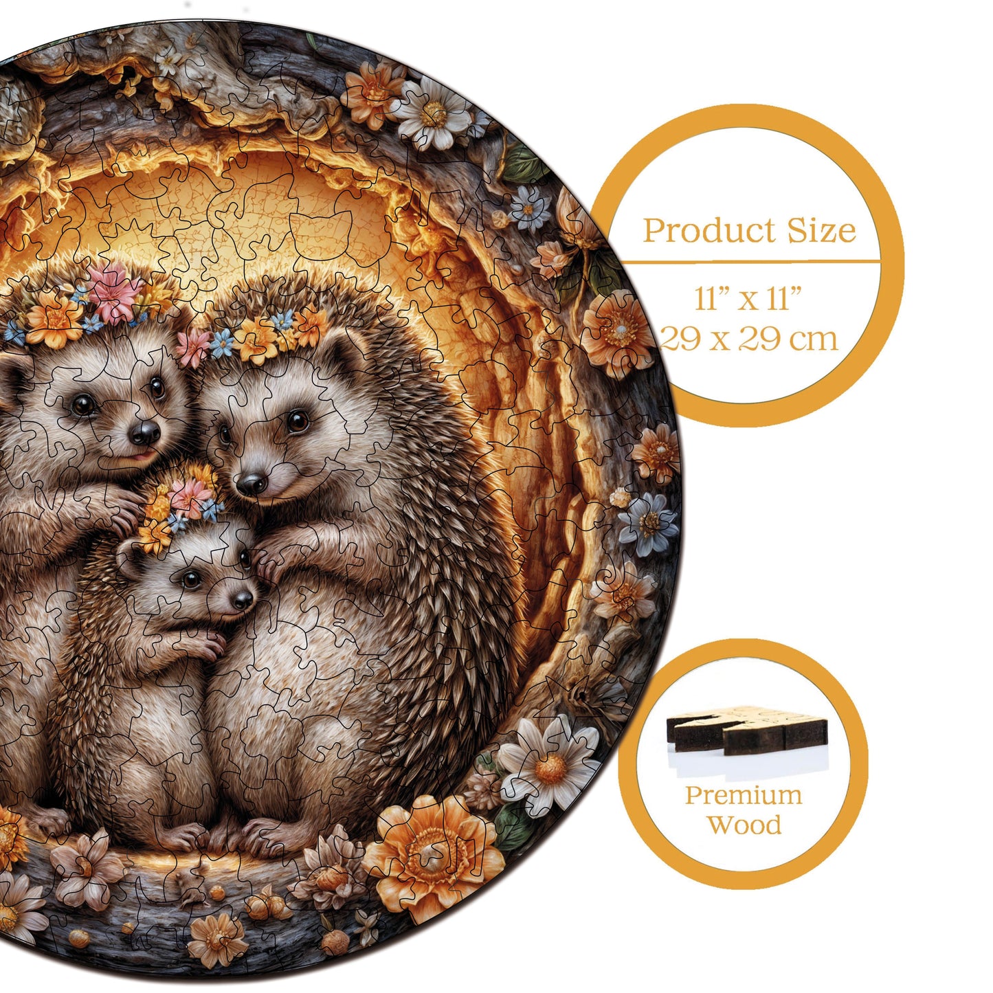 Wooden Puzzles for Adults, The Hedgehog Family Premium Jigsaw Puzzles, 252 Pieces Challenging Wooden Jigsaw, 11,4"x11,4" (29x29 cm)