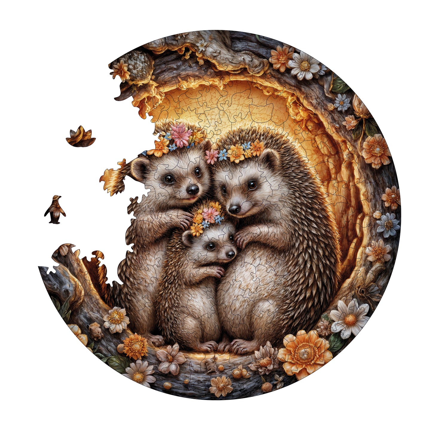 Wooden Puzzles for Adults, The Hedgehog Family Premium Jigsaw Puzzles, 252 Pieces Challenging Wooden Jigsaw, 11,4"x11,4" (29x29 cm)