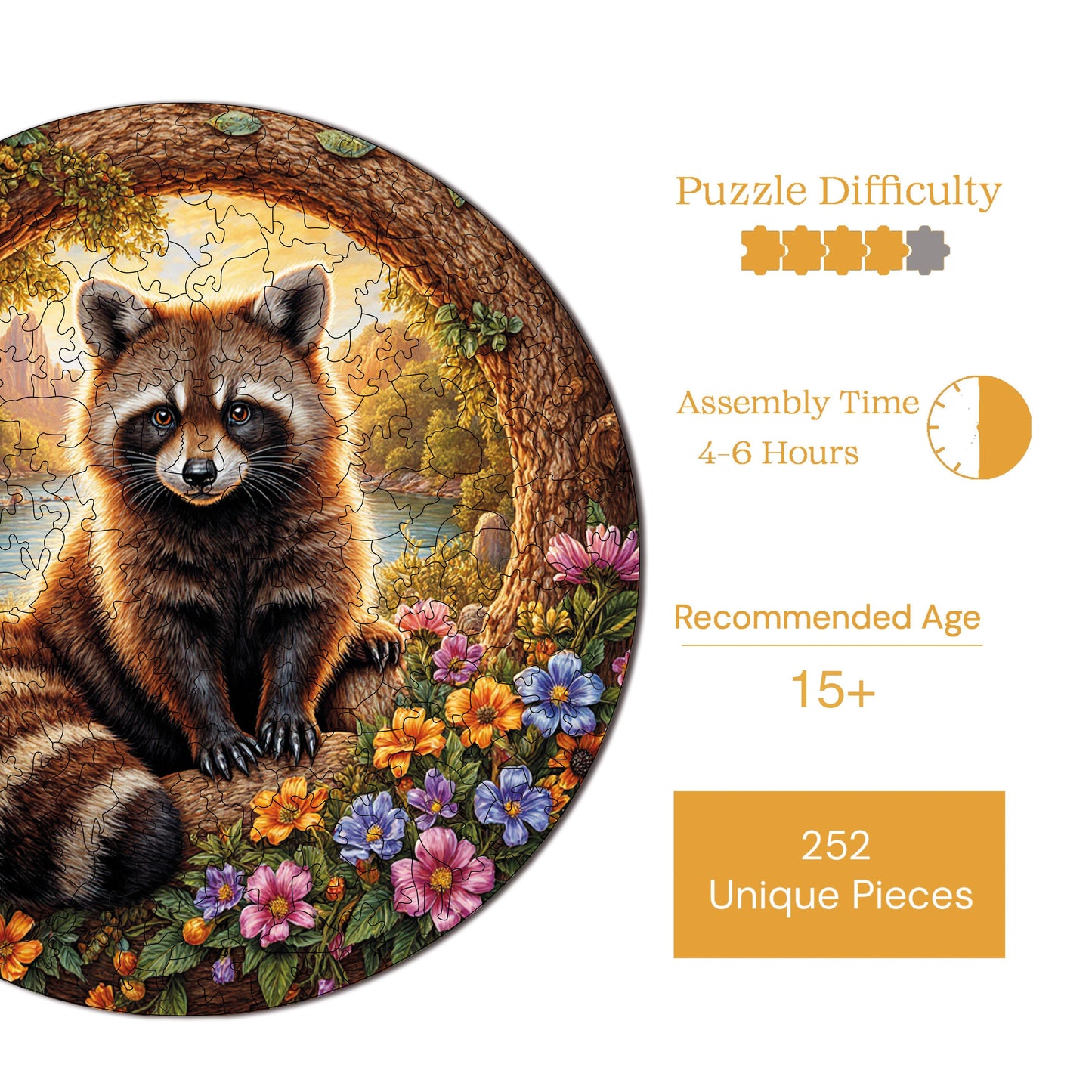 Wooden Puzzles for Adults, Adorable Guardian Premium Jigsaw Puzzles, 252 Pieces Challenging Wooden Jigsaw, 11,4"x11,4" (29x29 cm)