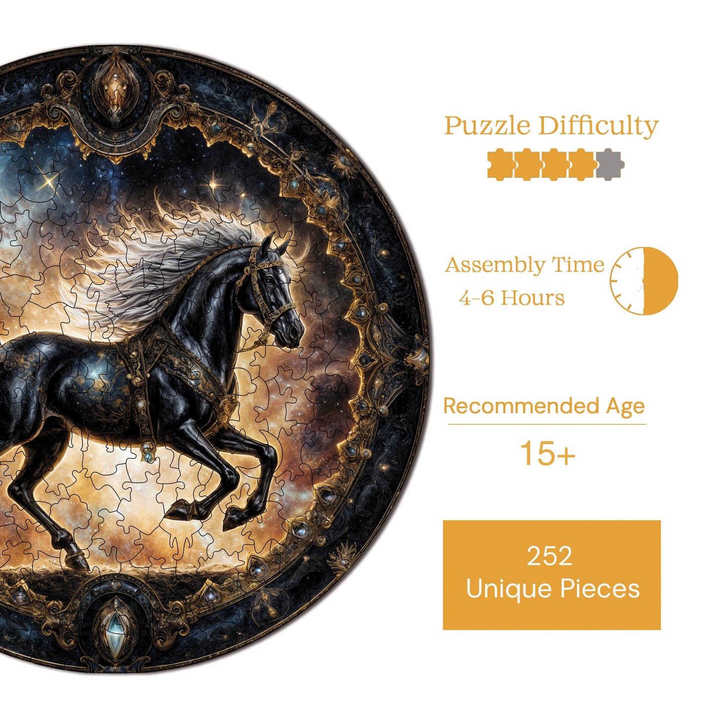 Wooden Puzzles for Adults, The Legendary Horse Premium Jigsaw Puzzles, 252 Pieces Challenging Wooden Jigsaw, 11,4"x11,4" (29x29 cm)