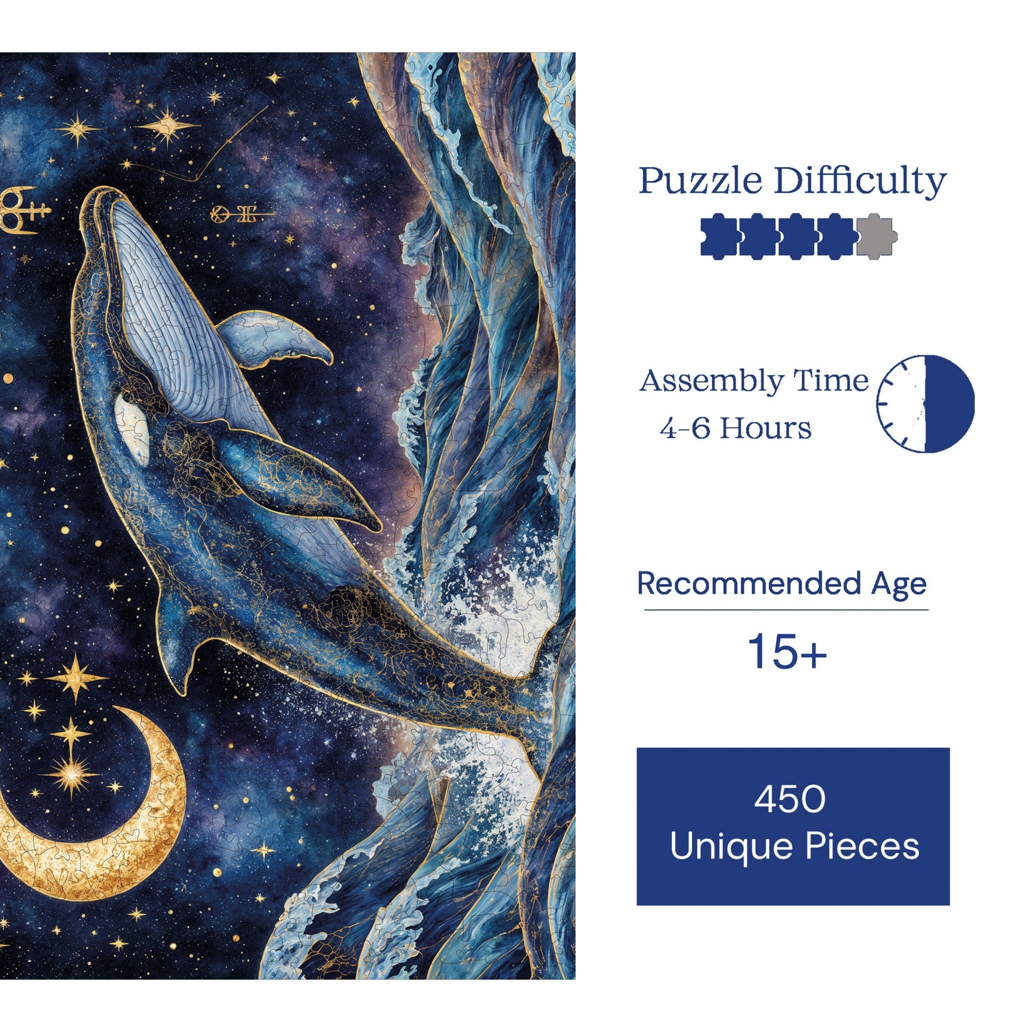 Wooden Puzzles for Adults, Infinite Waves Premium Jigsaw Puzzles, 450 Pieces Challenging Wooden Jigsaw, 11,4"x15,4" (29x39 cm)