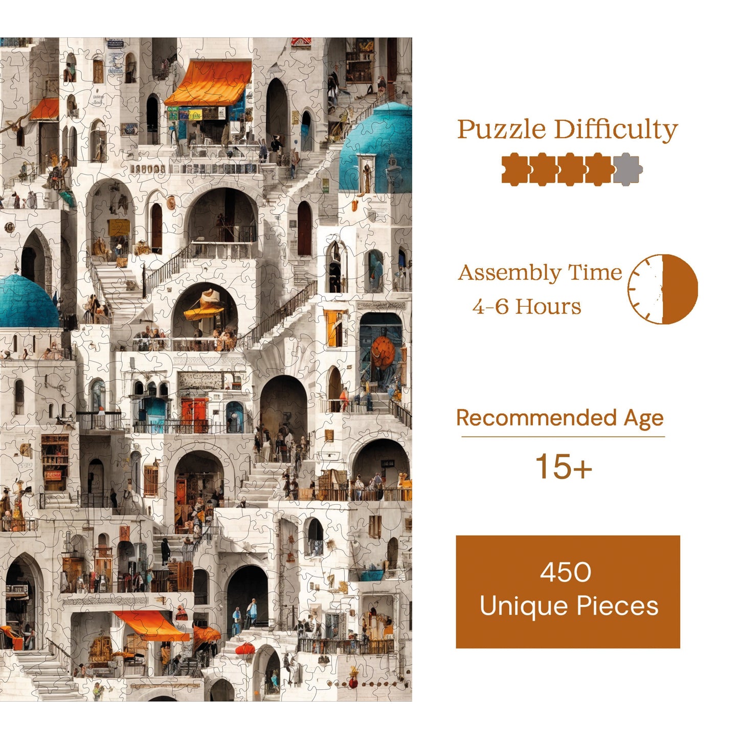 Wooden Puzzles for Adults, Maze of HousesPremium Jigsaw Puzzles, 450 Pieces Challenging Wooden Jigsaw, 11,4"x15,4" (29x39 cm)