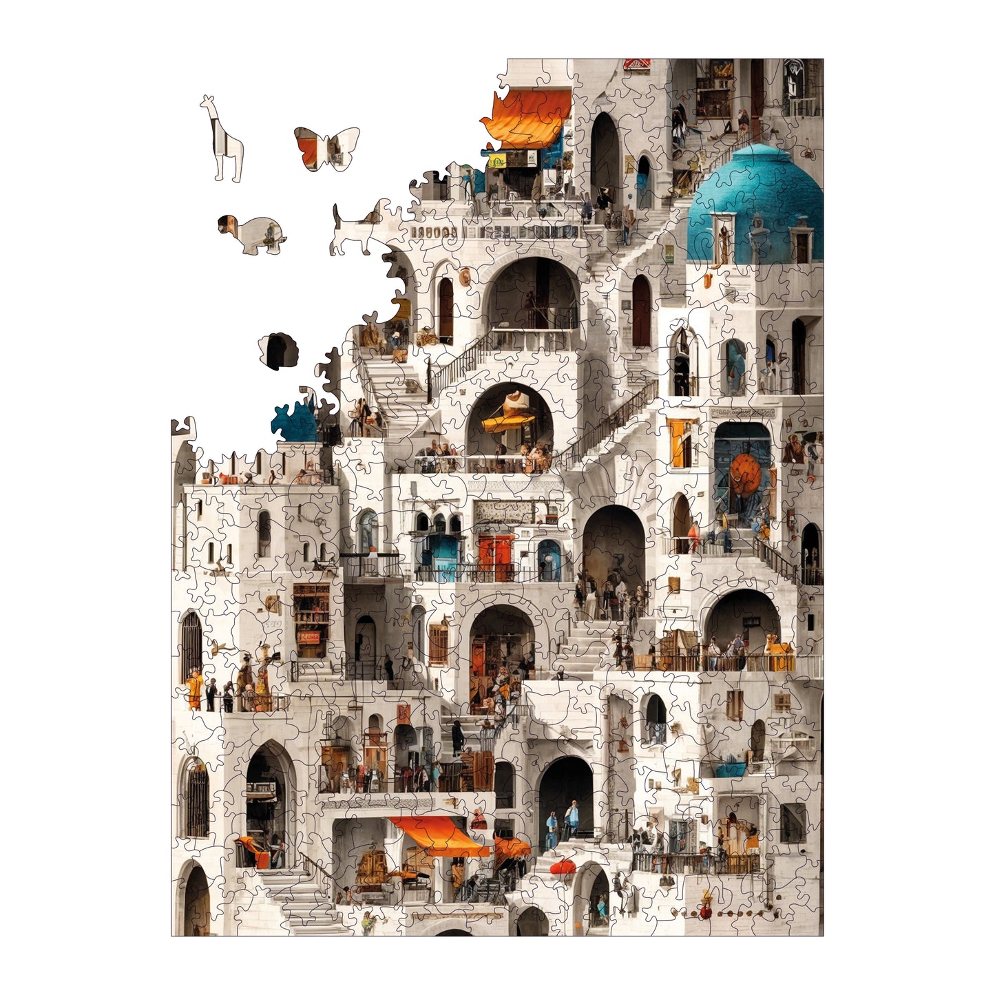 Wooden Puzzles for Adults, Maze of HousesPremium Jigsaw Puzzles, 450 Pieces Challenging Wooden Jigsaw, 11,4"x15,4" (29x39 cm)