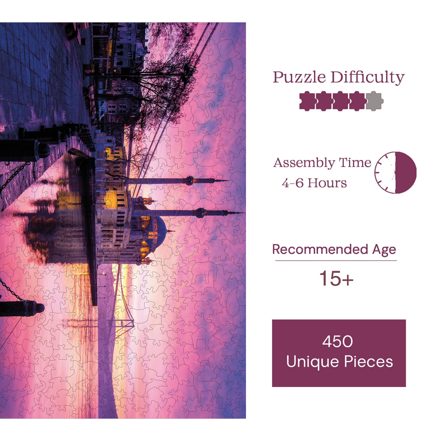 Wooden Puzzles for Adults, Lights of Ortaköy Premium Jigsaw Puzzles, 450 Pieces Challenging Wooden Jigsaw, 11,4"x15,4" (29x39 cm)