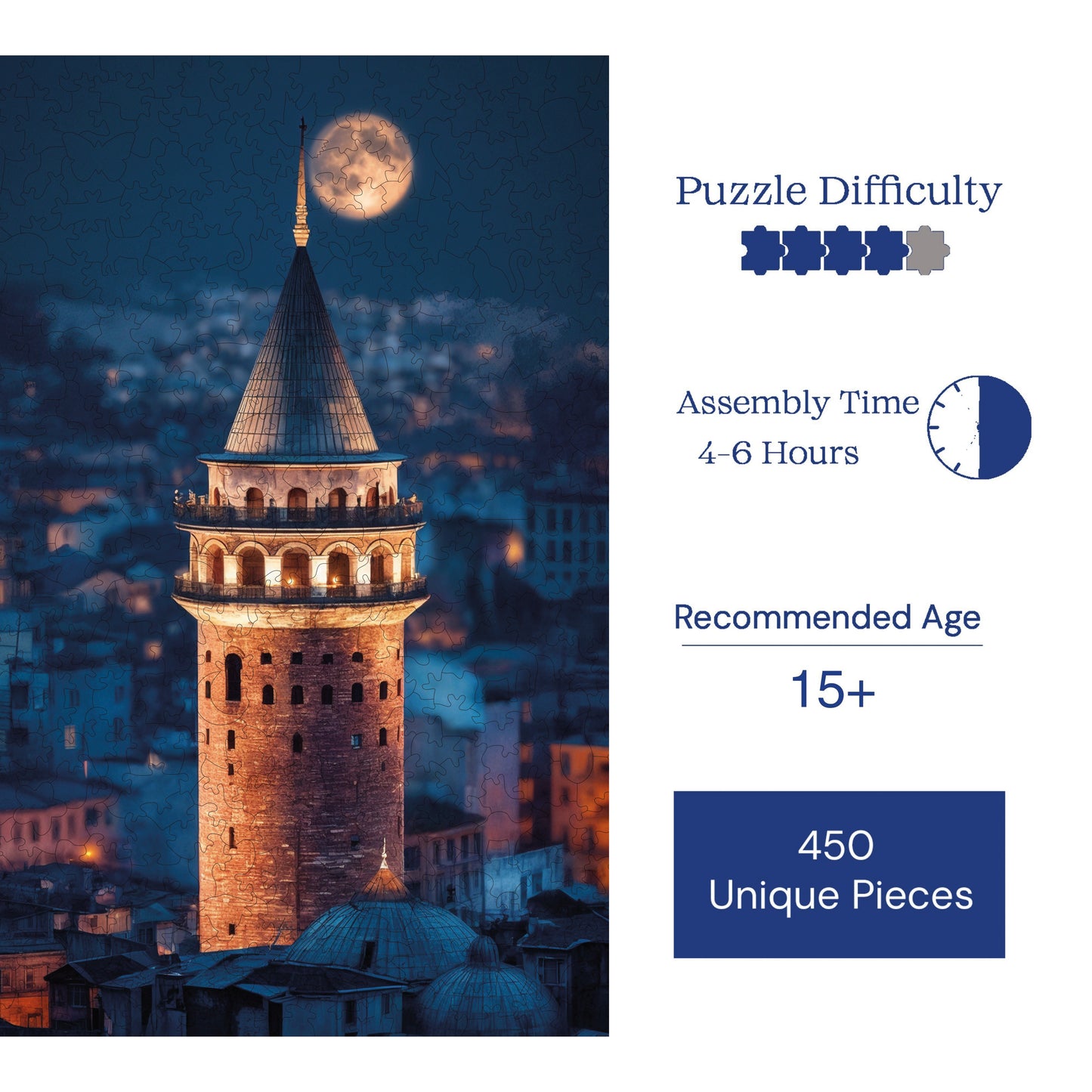 Wooden Puzzles for Adults, Legendary Galata Premium Jigsaw Puzzles, 450 Pieces Challenging Wooden Jigsaw, 11,4"x15,4" (29x39 cm)
