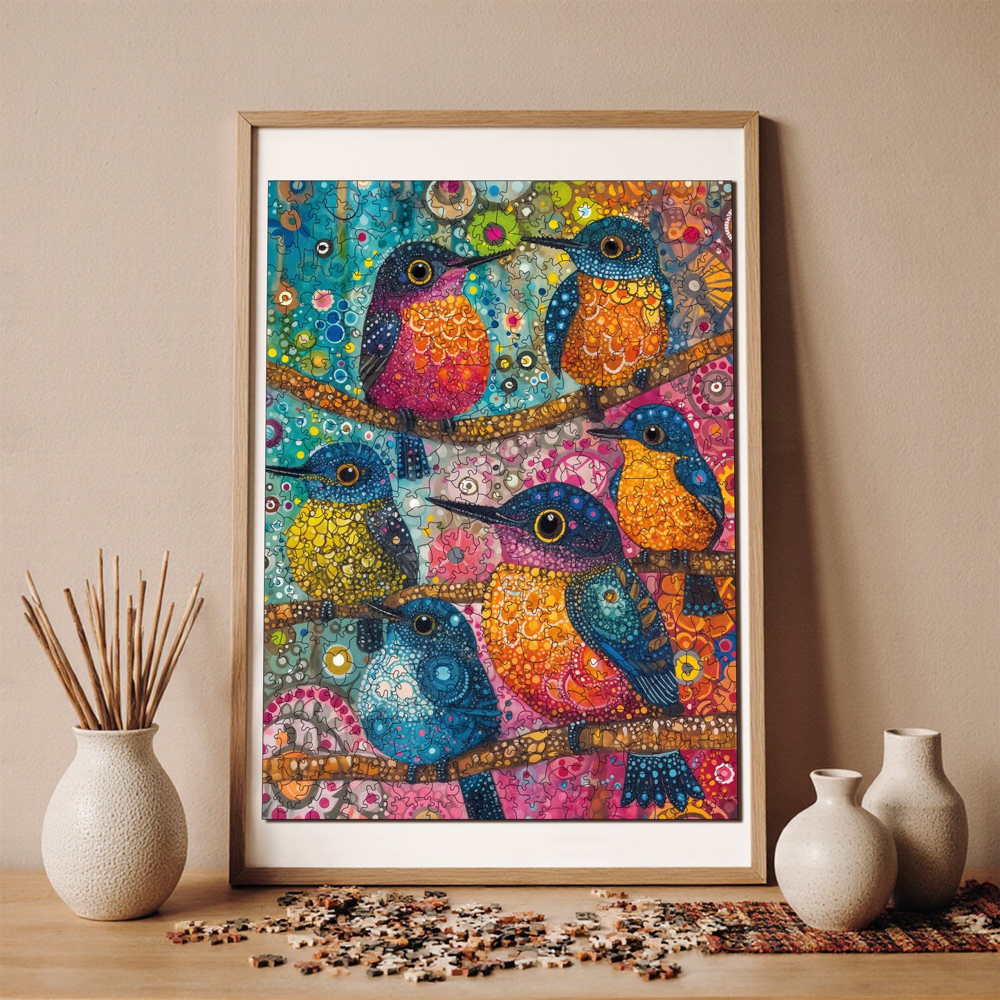 Wooden Puzzles for Adults, Cheerful Birds Premium Jigsaw Puzzles, 450 Pieces Challenging Wooden Jigsaw, 11,4"x15,4" (29x39 cm)