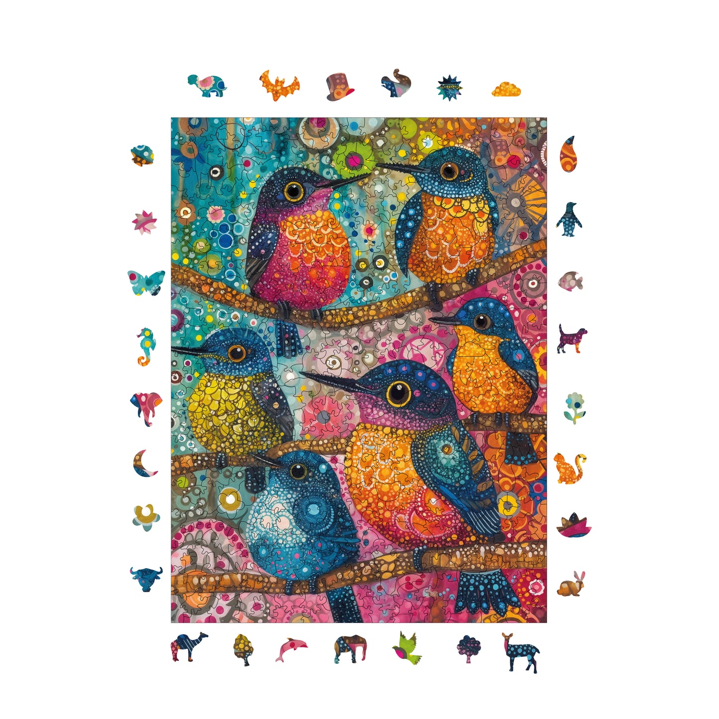 Wooden Puzzles for Adults, Cheerful Birds Premium Jigsaw Puzzles, 450 Pieces Challenging Wooden Jigsaw, 11,4"x15,4" (29x39 cm)