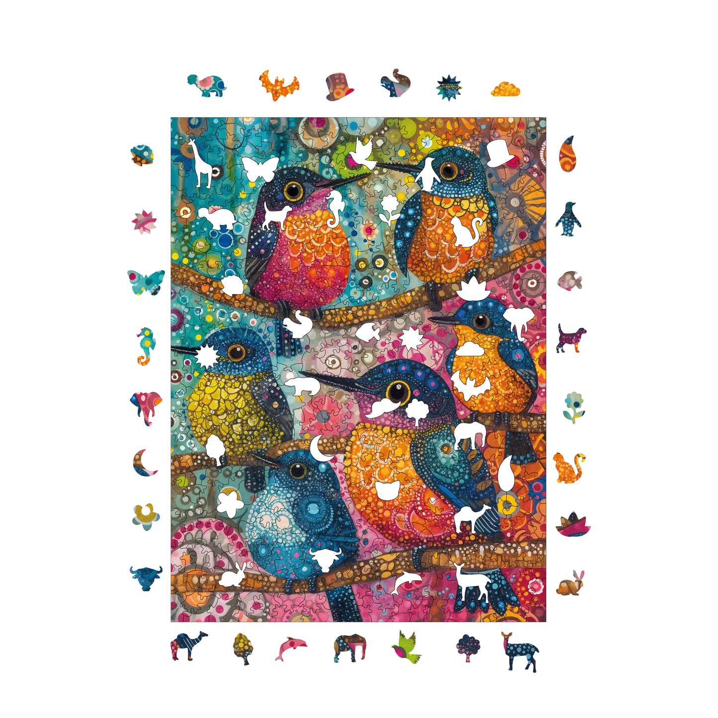 Wooden Puzzles for Adults, Cheerful Birds Premium Jigsaw Puzzles, 450 Pieces Challenging Wooden Jigsaw, 11,4"x15,4" (29x39 cm)