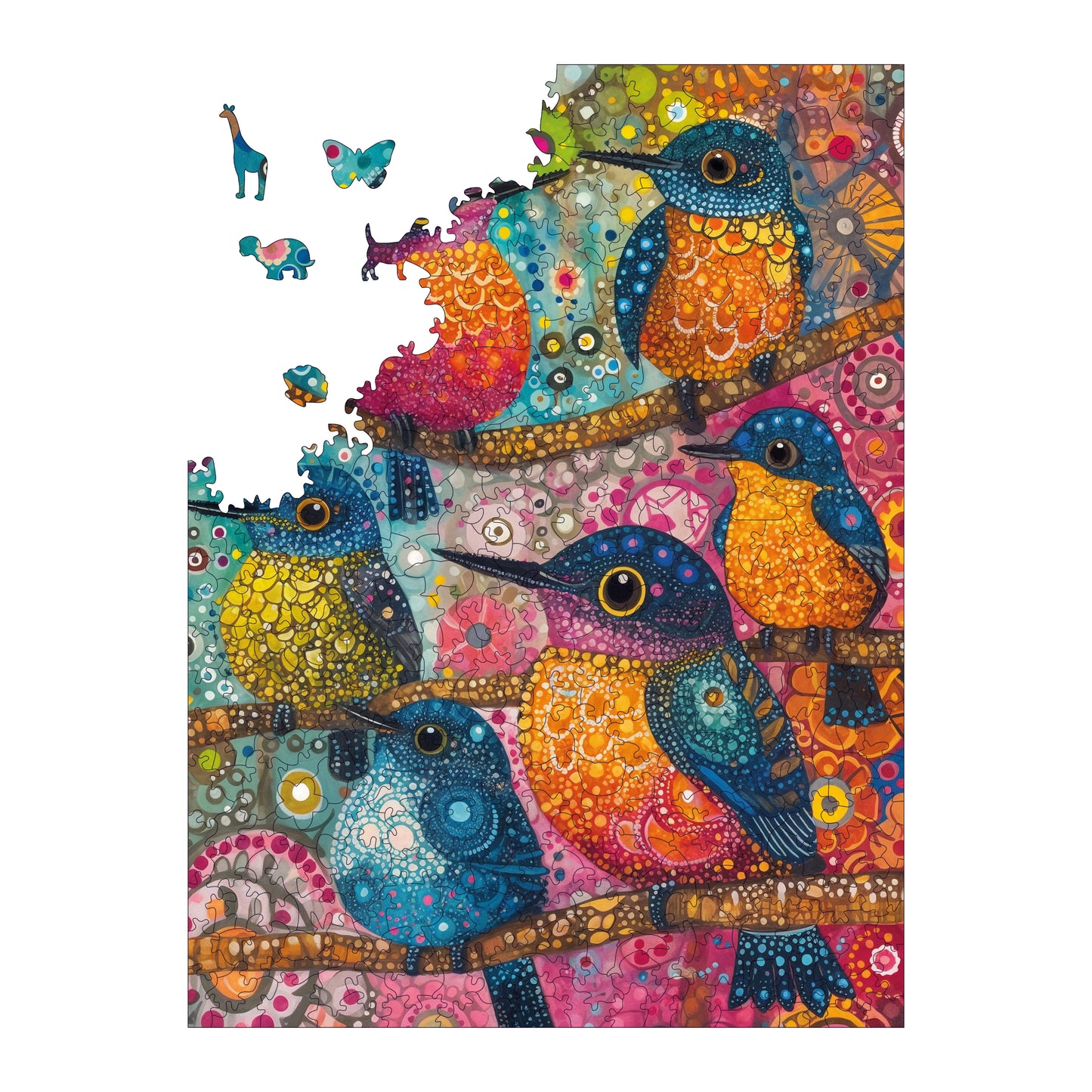 Wooden Puzzles for Adults, Cheerful Birds Premium Jigsaw Puzzles, 450 Pieces Challenging Wooden Jigsaw, 11,4"x15,4" (29x39 cm)