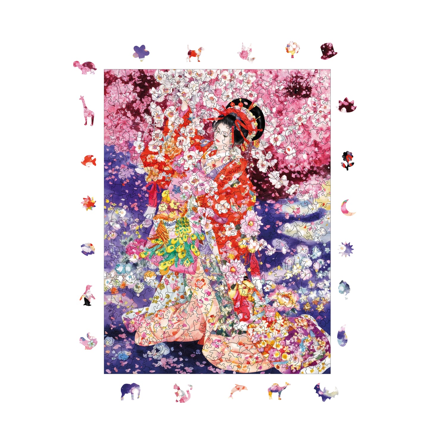 Wooden Puzzles for Adults, Dance of Sakura Premium Jigsaw Puzzles, 450 Pieces Challenging Wooden Jigsaw, 11,4"x15,4" (29x39 cm)