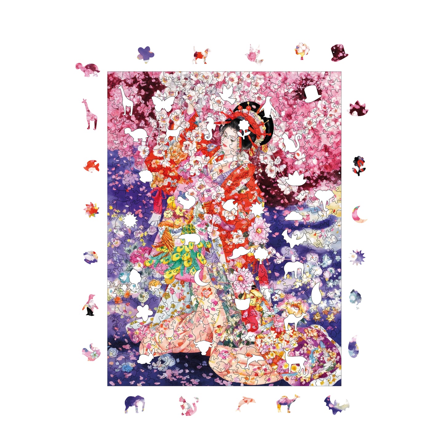 Wooden Puzzles for Adults, Dance of Sakura Premium Jigsaw Puzzles, 450 Pieces Challenging Wooden Jigsaw, 11,4"x15,4" (29x39 cm)