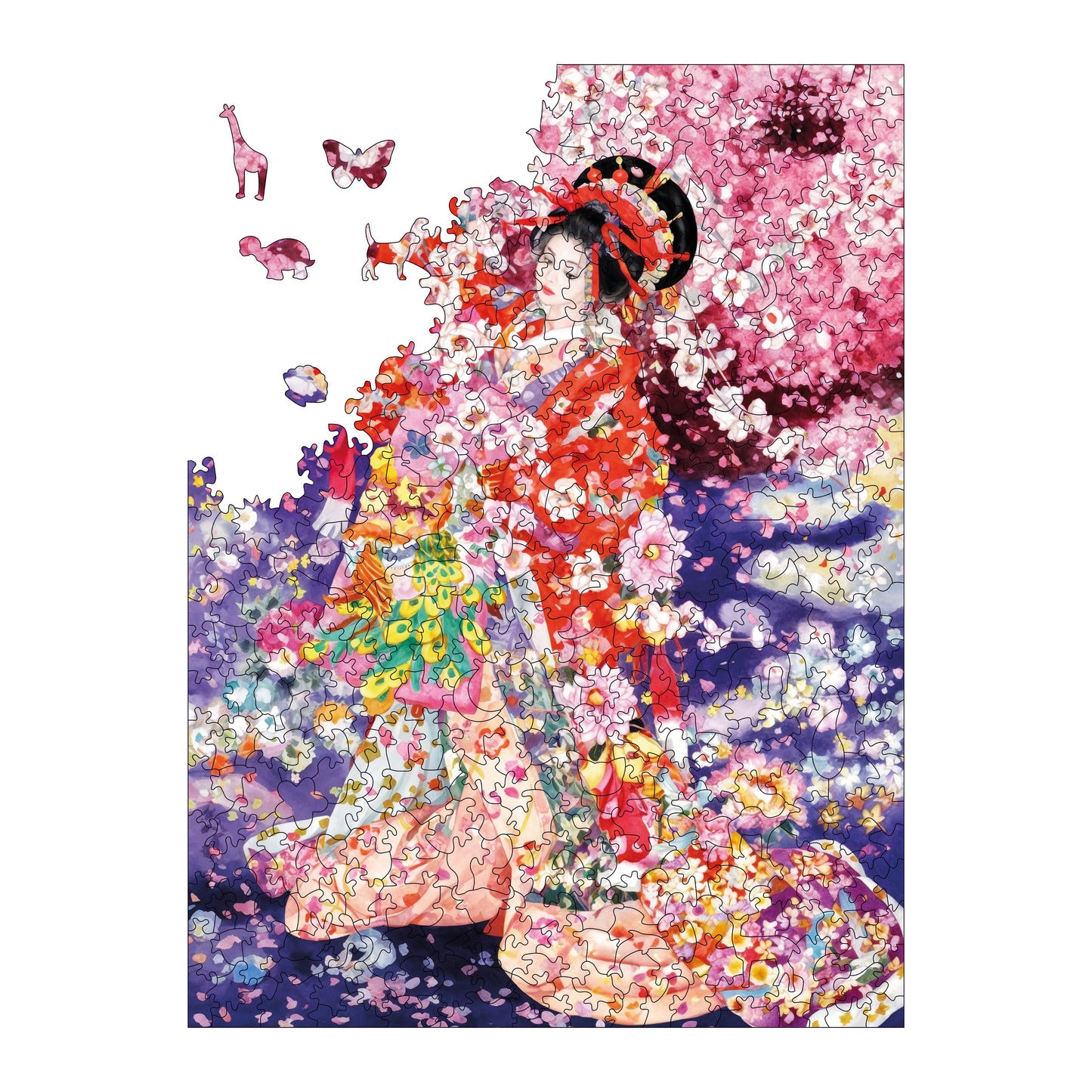 Wooden Puzzles for Adults, Dance of Sakura Premium Jigsaw Puzzles, 450 Pieces Challenging Wooden Jigsaw, 11,4"x15,4" (29x39 cm)