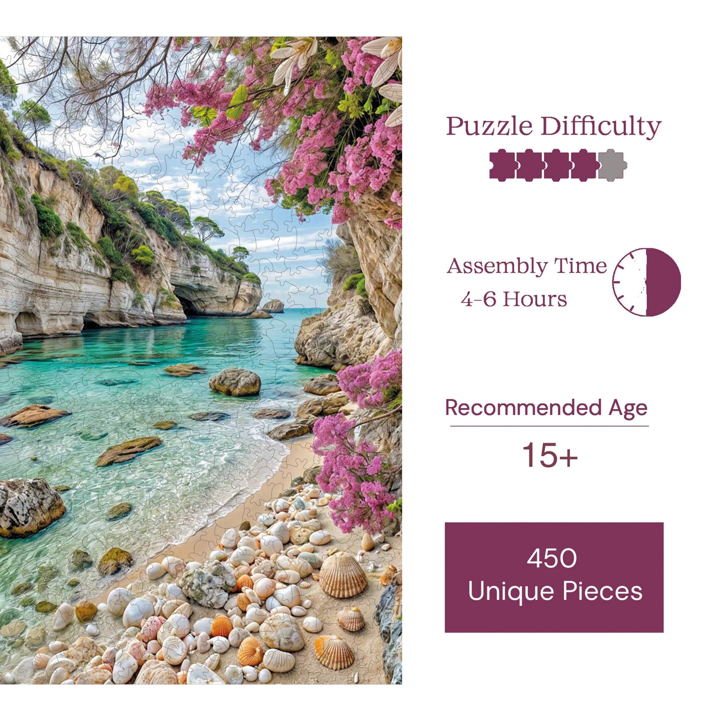 Wooden Puzzles for Adults, Secret Paradise Premium Jigsaw Puzzles, 450 Pieces Challenging Wooden Jigsaw, 11,4"x15,4" (29x39 cm)