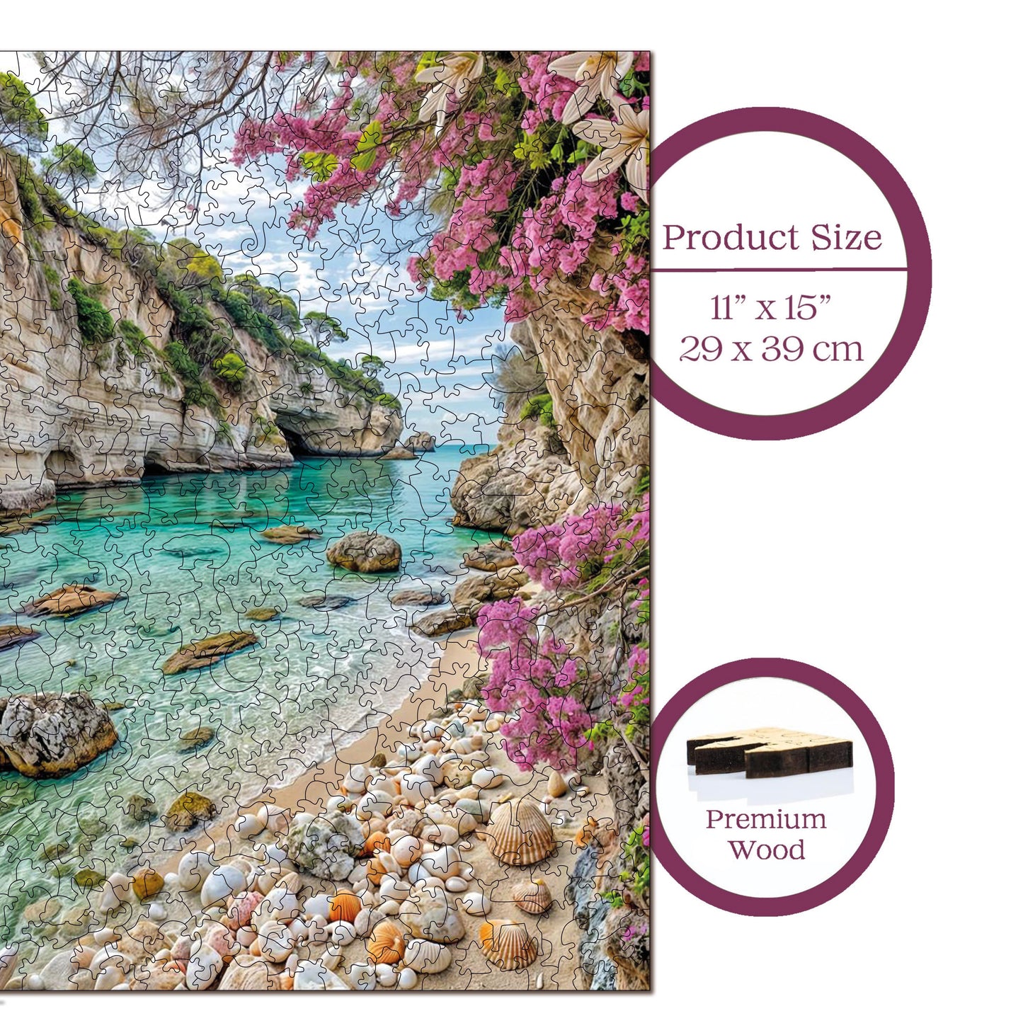 Wooden Puzzles for Adults, Secret Paradise Premium Jigsaw Puzzles, 450 Pieces Challenging Wooden Jigsaw, 11,4"x15,4" (29x39 cm)
