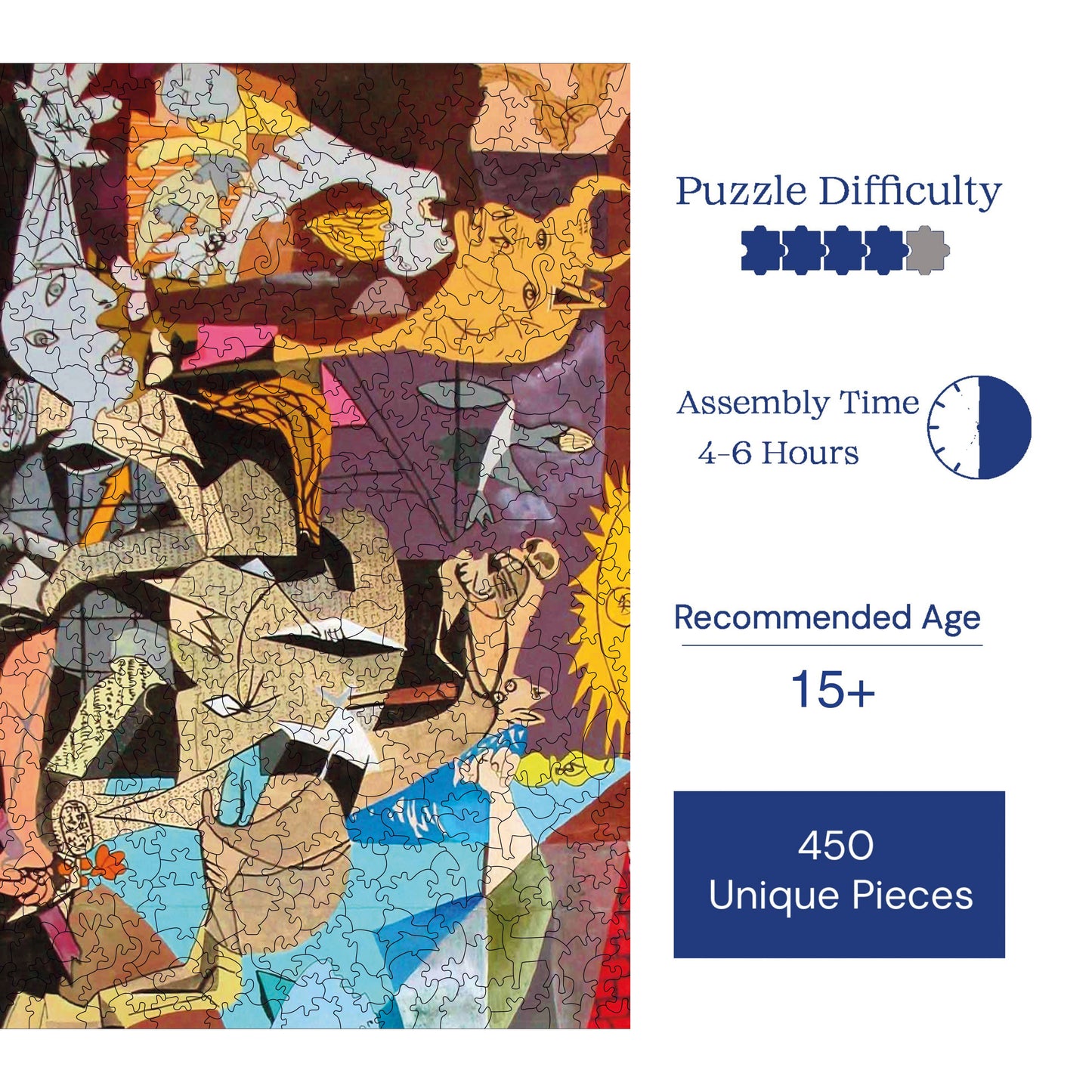 Wooden Puzzles for Adults, Picasso, Guernica Premium Jigsaw Puzzles, 450 Pieces Challenging Wooden Jigsaw, 11,4"x15,4" (29x39 cm)
