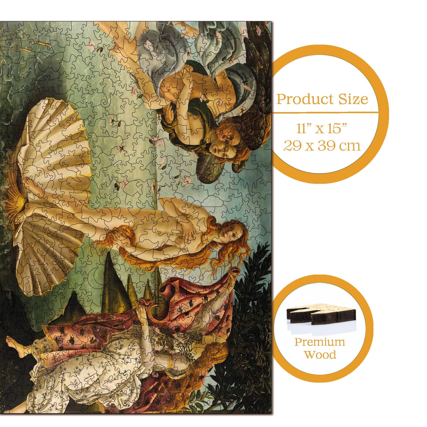 Wooden Puzzles for Adults, The Birth of Venus Premium Jigsaw Puzzles, 450 Pieces Challenging Wooden Jigsaw, 11,4"x15,4" (29x39 cm)