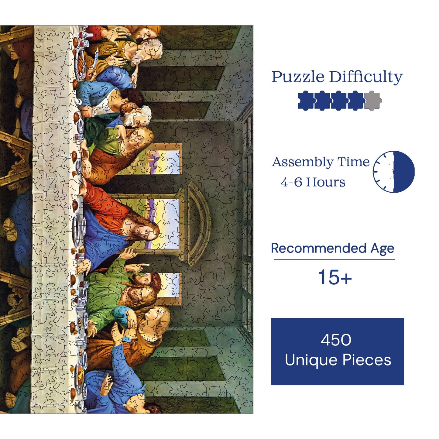 Wooden Puzzles for Adults, The Last Supper Premium Jigsaw Puzzles, 450 Pieces Challenging Wooden Jigsaw, 11,4"x15,4" (29x39 cm)