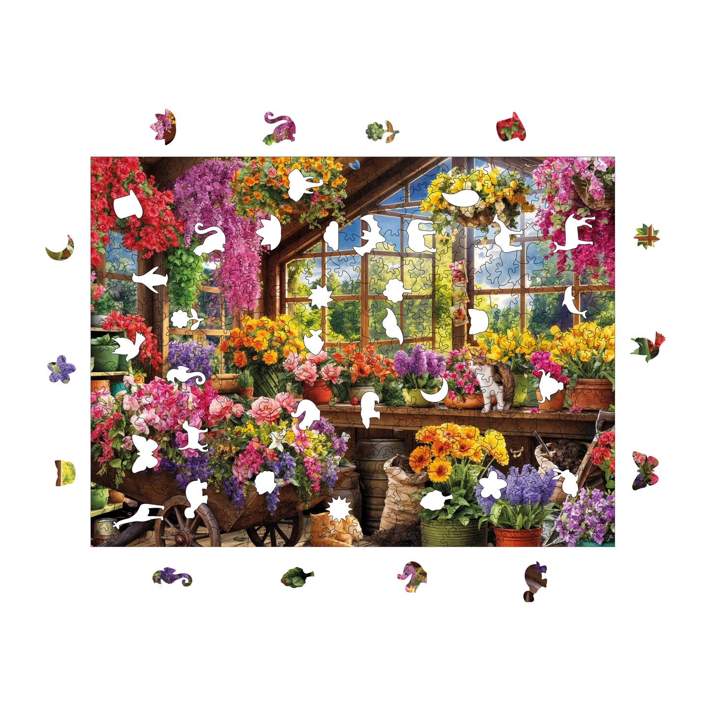 Wooden Puzzles for Adults, Flower Greenhouse Premium Jigsaw Puzzles, 450 Pieces Challenging Wooden Jigsaw, 11,4"x15,4" (29x39 cm)