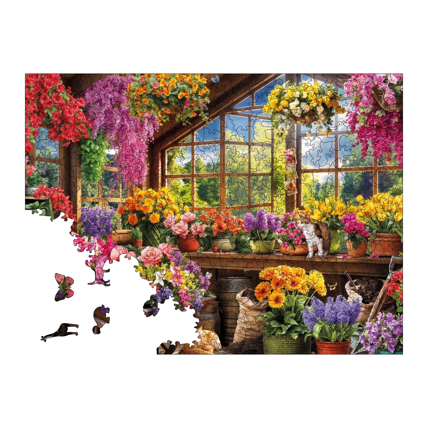 Wooden Puzzles for Adults, Flower Greenhouse Premium Jigsaw Puzzles, 450 Pieces Challenging Wooden Jigsaw, 11,4"x15,4" (29x39 cm)
