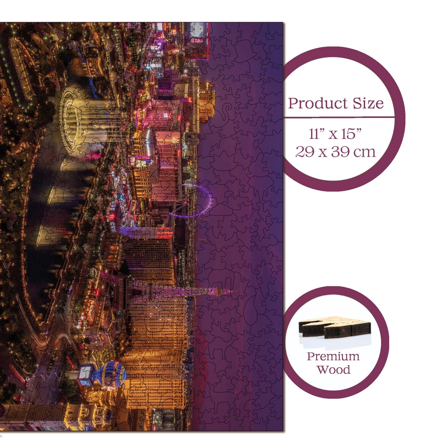 Wooden Puzzles for Adults, Vegas Nights Premium Jigsaw Puzzles, 450 Pieces Challenging Wooden Jigsaw, 11,4"x15,4" (29x39 cm)