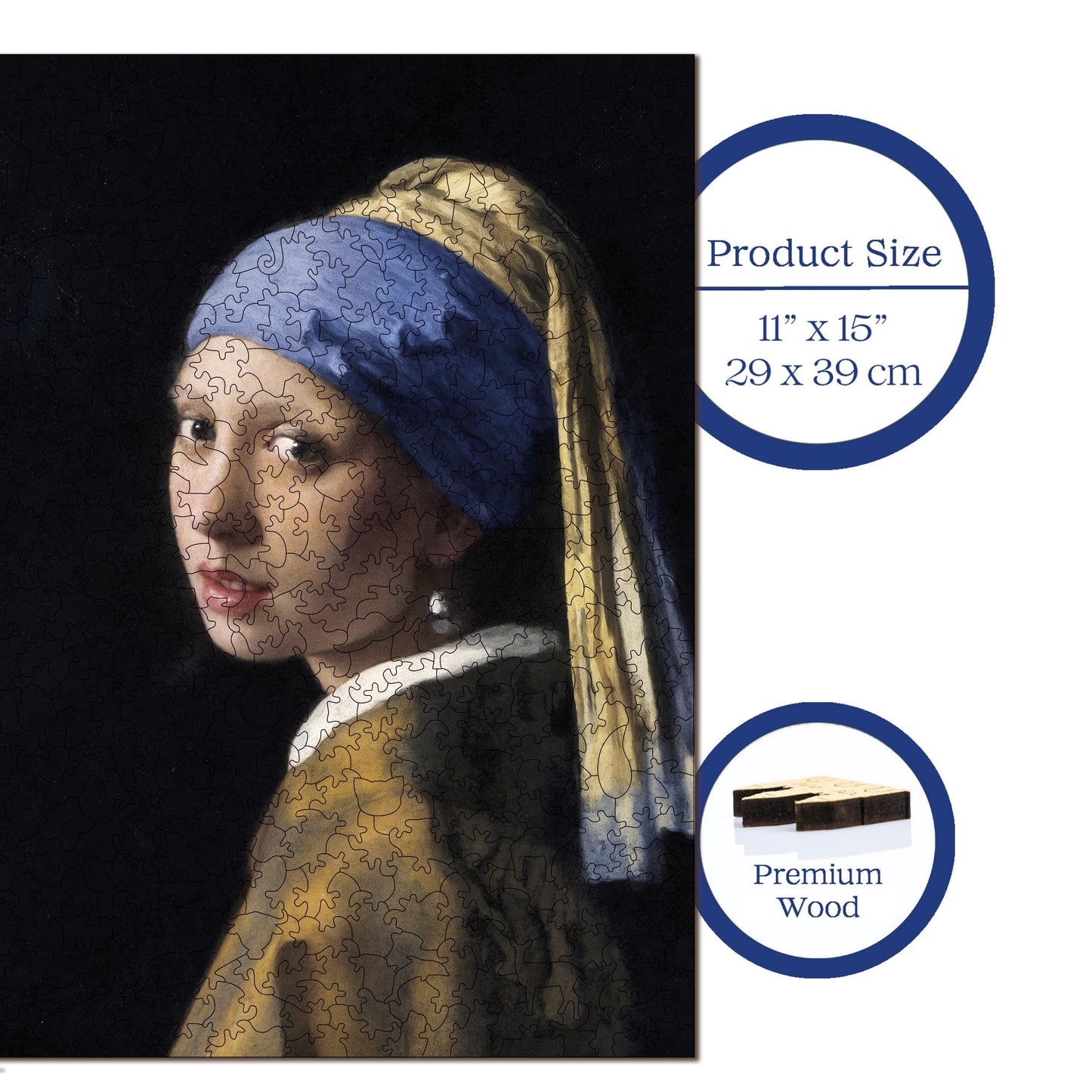 Wooden Puzzles for Adults, Girl with a Pearl Earring Premium Jigsaw Puzzles, 450 Pieces Challenging Wooden Jigsaw, 11,4"x15,4" (29x39 cm)