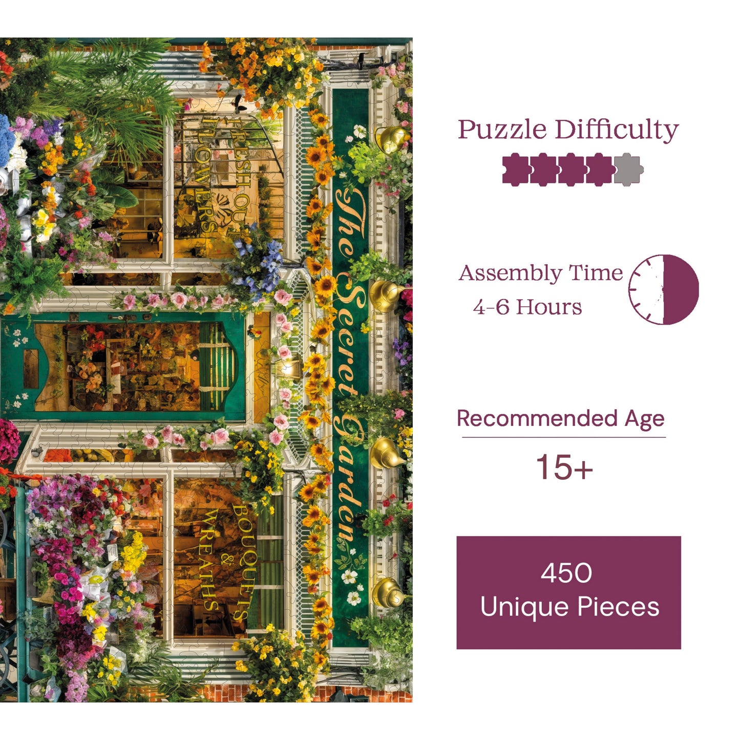 Wooden Puzzles for Adults, The Secret Garden Premium Jigsaw Puzzles, 450 Pieces Challenging Wooden Jigsaw, 11,4"x15,4" (29x39 cm)