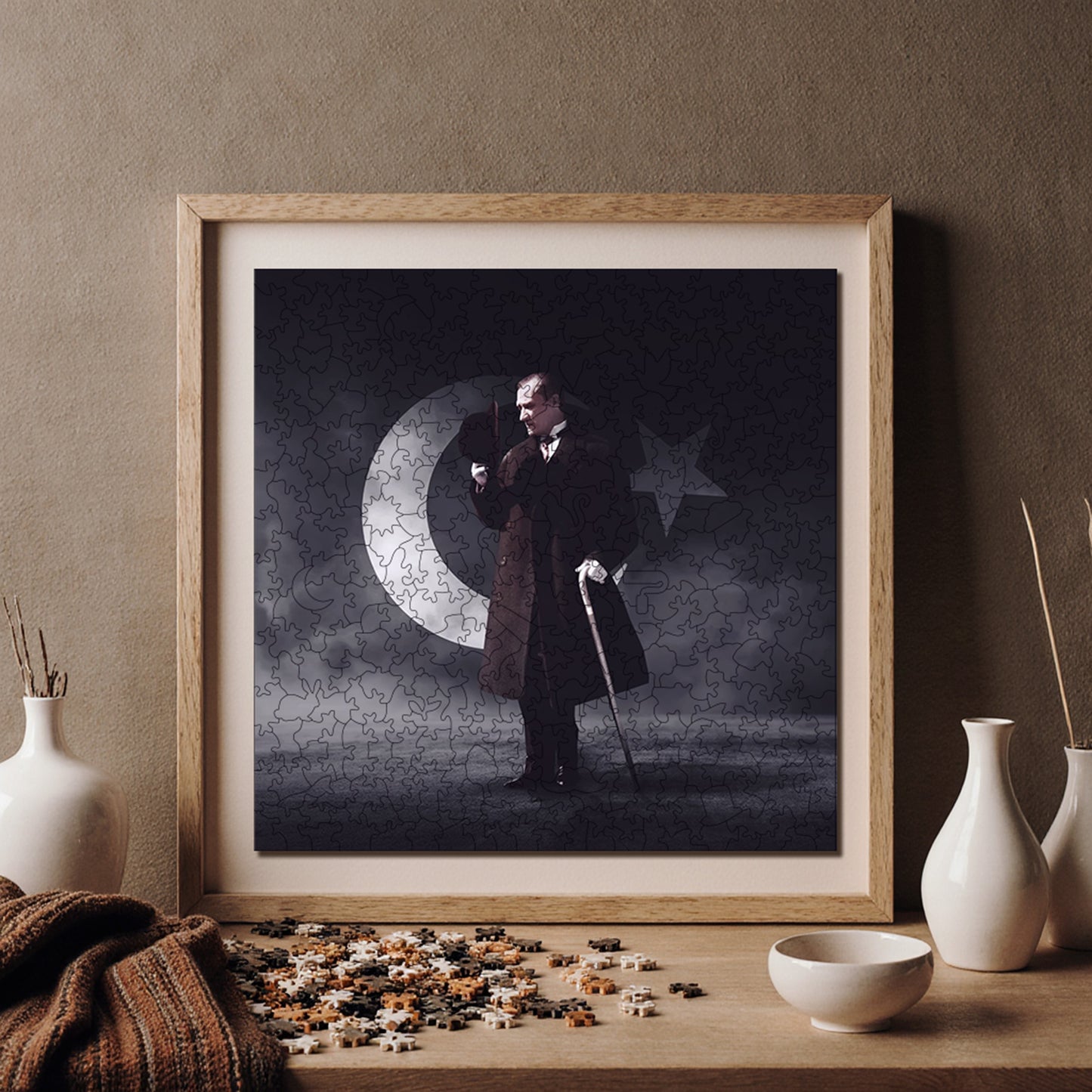 Yetişkinler İçin Ahşap Puzzle, Büyük Önder "Atatürk" Premium Puzzle, 353 Parça Zorlu Ahşap Yapboz, 11,4"x11,4" (29x29 cm) Benzersiz Şekil, Yetişkinler İçin Ahşap Yapbozlar