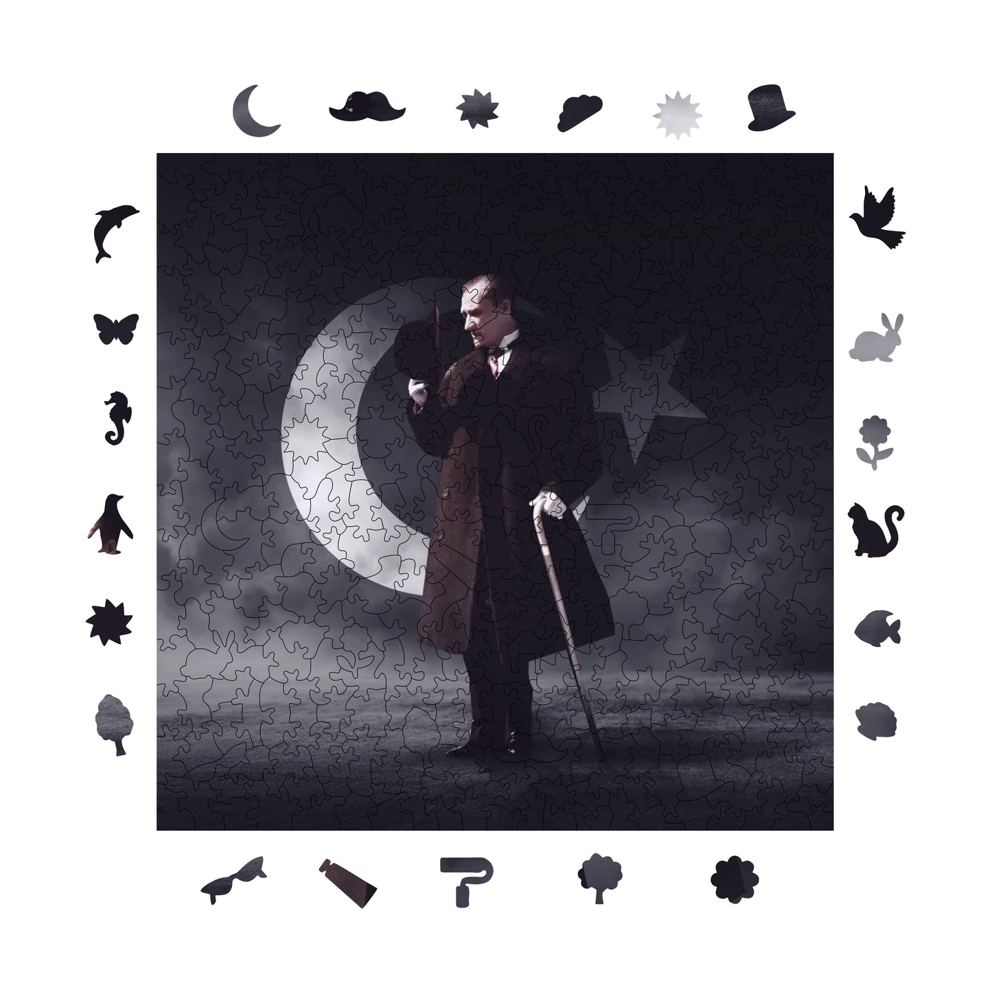 Yetişkinler İçin Ahşap Puzzle, Büyük Önder "Atatürk" Premium Puzzle, 353 Parça Zorlu Ahşap Yapboz, 11,4"x11,4" (29x29 cm) Benzersiz Şekil, Yetişkinler İçin Ahşap Yapbozlar